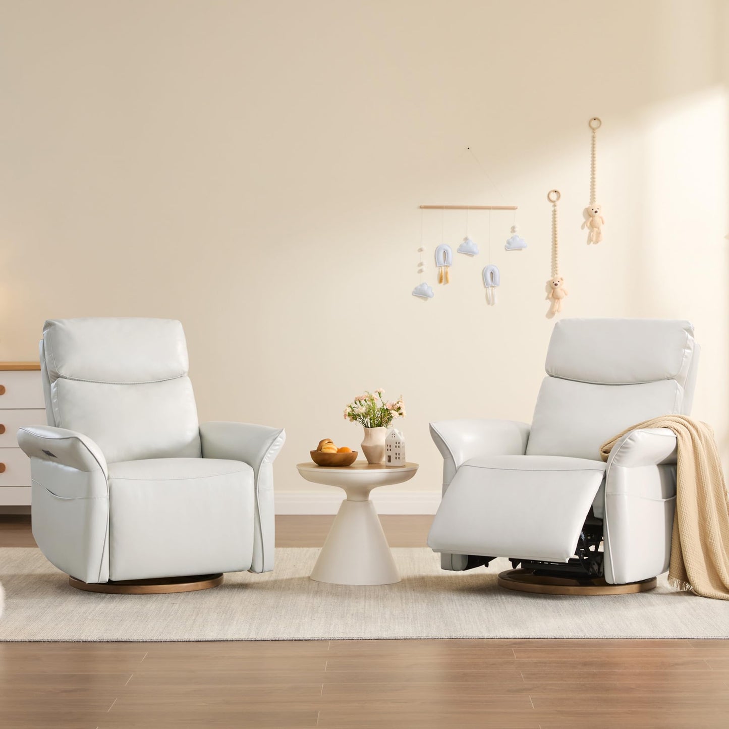 CHITA Power Recliner Chair, Electric Triple-Motor Swivel Glider Nursery Rocking Chair with Adjustable Power Headrest and Lumbar Support, GREENGARD Gold Certified, Solid Wood Base, Linen