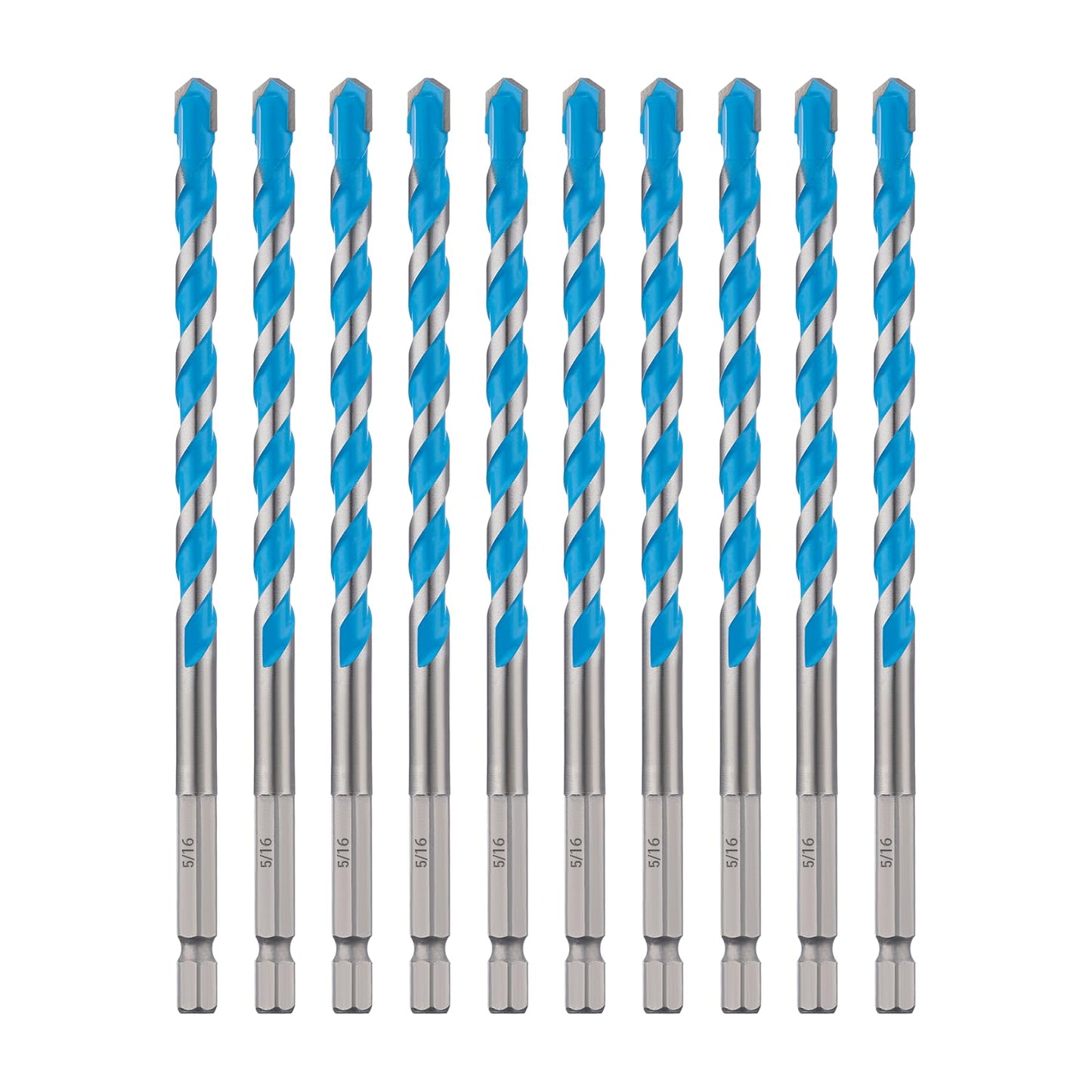 toolant 3/16" Concrete Drill Bit Set & Masonry Drill Bit Set, Shockproof Hex Shank Hammer Drill Bit Set for Glass/Brick/Plastic/Cement/Tile, Industrial Strength Carbide Drill Bit Tip 1/4" Box of 10