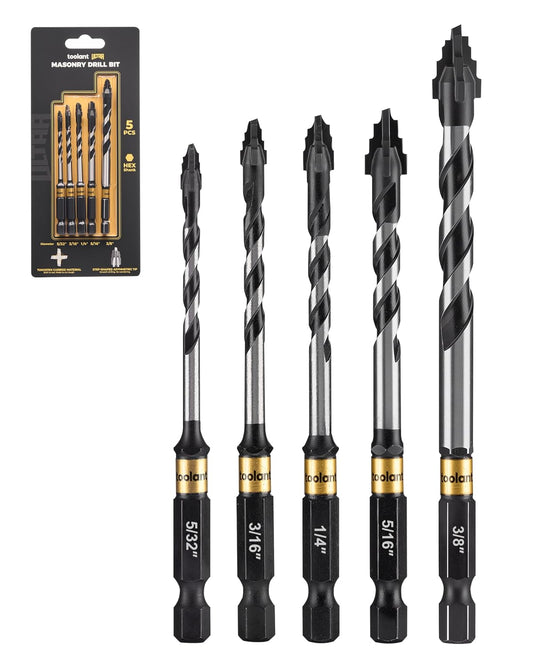 toolant Serrated Eccentric Masonry Drill Bit Set(5pcs),Four Edge Concrete Drill Bits for Glass, Tile, Brick, Cement Concrete Plastic,5/32"-3/8",Industrial Strength Carbide Drill Bit Tip