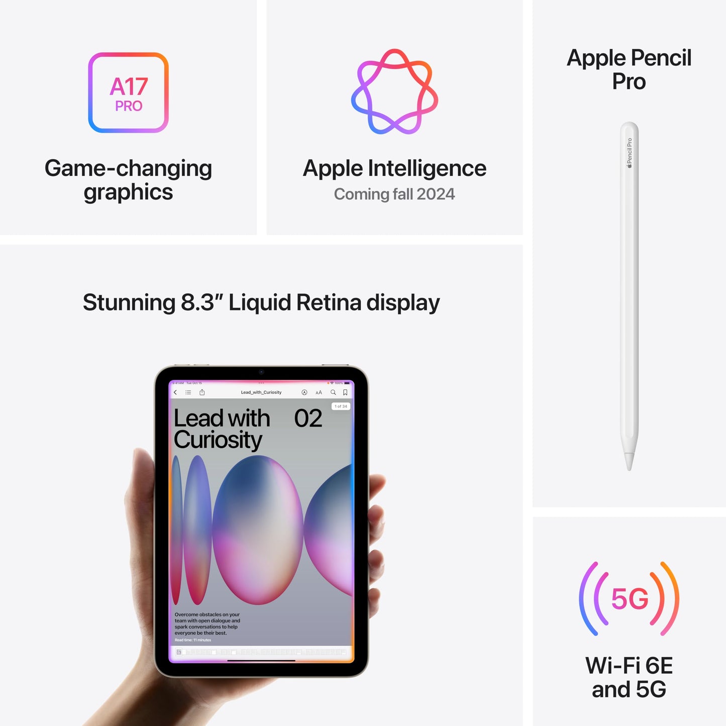 Apple iPad mini (A17 Pro): Apple Intelligence, 8.3-inch Liquid Retina Display, 128GB, Wi-Fi 6E, 12MP Front/12MP Back Camera, Touch ID, All-Day Battery Life — Space Gray