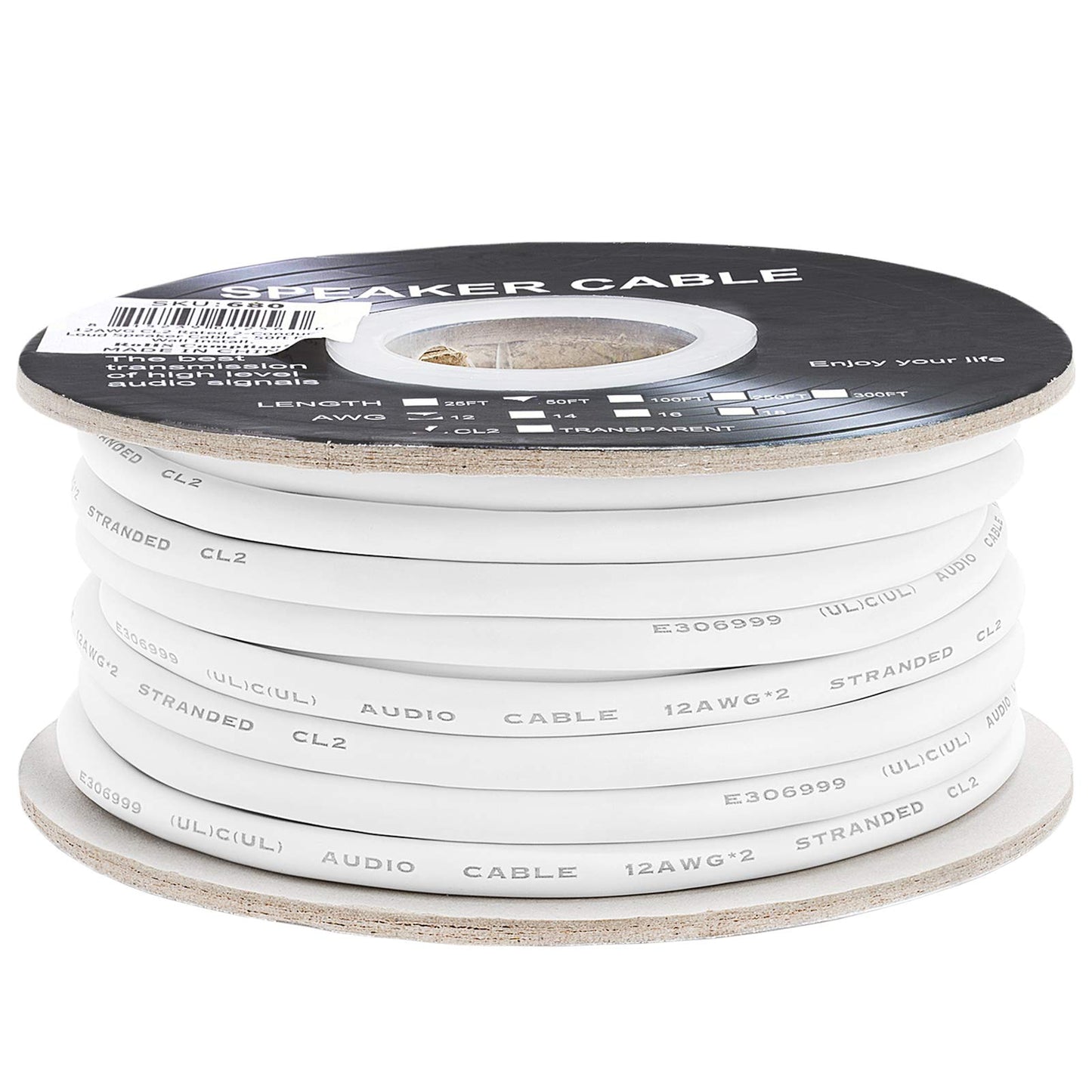 Cmple - 50FT 12AWG Speaker Wire Cable with 2 Conductor Speaker Cable (CCA) Copper Clad Aluminum CL2 Rated In-Wall Speaker Wire for Home Theater & Car Audio - 50 Feet, White