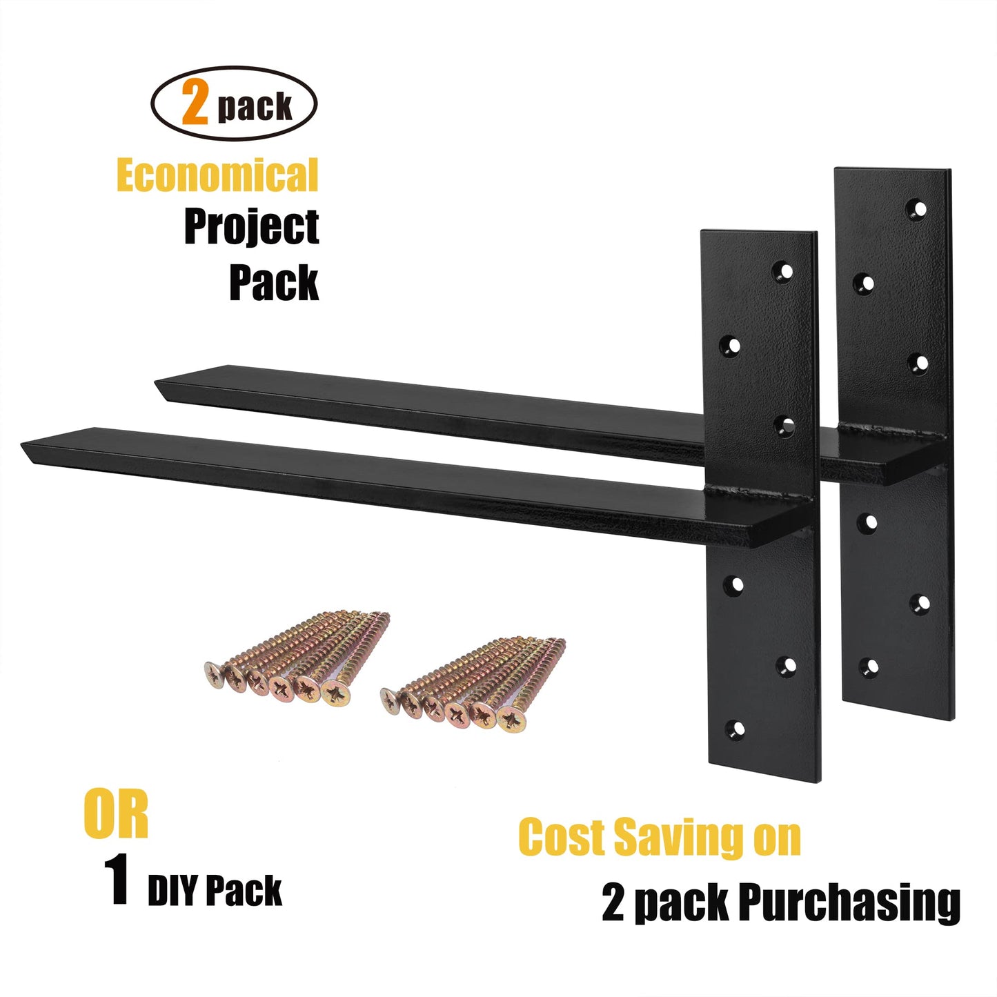 （2-Pack） Free Hanging T Shelf Bracket, Solid Heavy Duty Steel Knee Wall Hidden Granite Countertop Support Floating Bracket Hardware, Universal ,12 Inch , DIY Projects , Screws Included