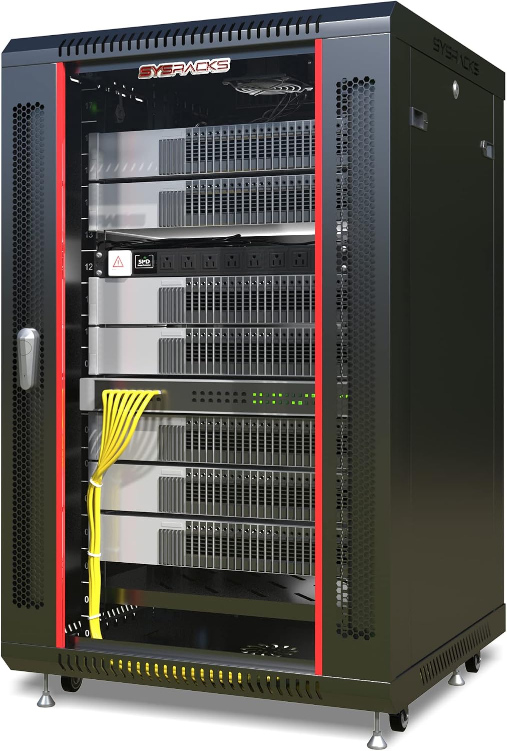 Sysracks Network Data Cabinet - 18U Rack Mount - Wall Mount IT Rack - Locking - Server Rack - 24-Inch deep Data Rack - Server Rack Cabinet with POWERBAR/Fan/Shelf/CASTERS for Servers - A/V Equipment