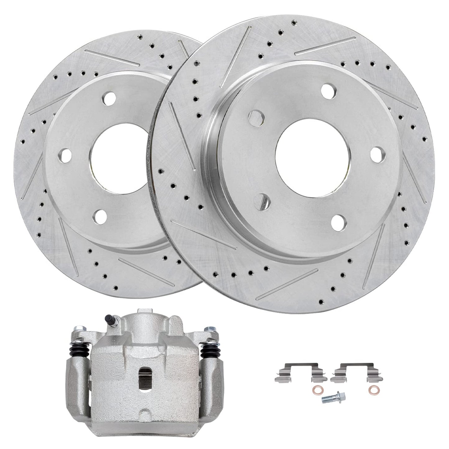 Detroit Axle - Front Brake Kit for 2006-2018 Dodge Ram 1500, 07-09 Durango Chrysler Aspen, 2019-2024 Ram 1500 Classic, Drilled and Slotted Disc Brake Rotors Ceramic Brakes Pads Replacement