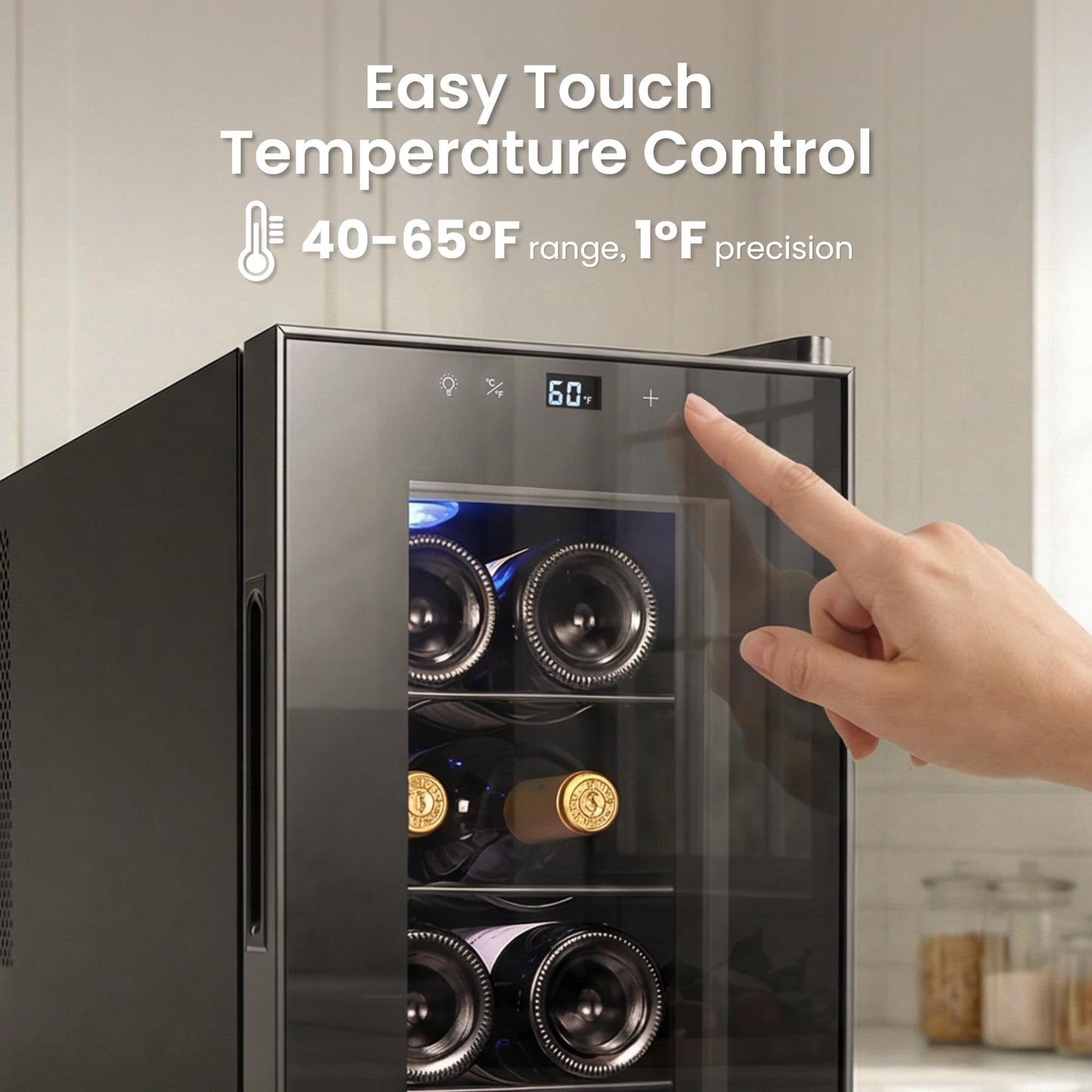 Yeego 12 Bottles Wine Fridge - 40-65℉ Wine Refrigerator with Thermoelectric Energy Cooling & 38dB Quiet, Countertop Wine Cooler with Glass Door for Apartment Office RVs, 33L(1.17 cu.ft)