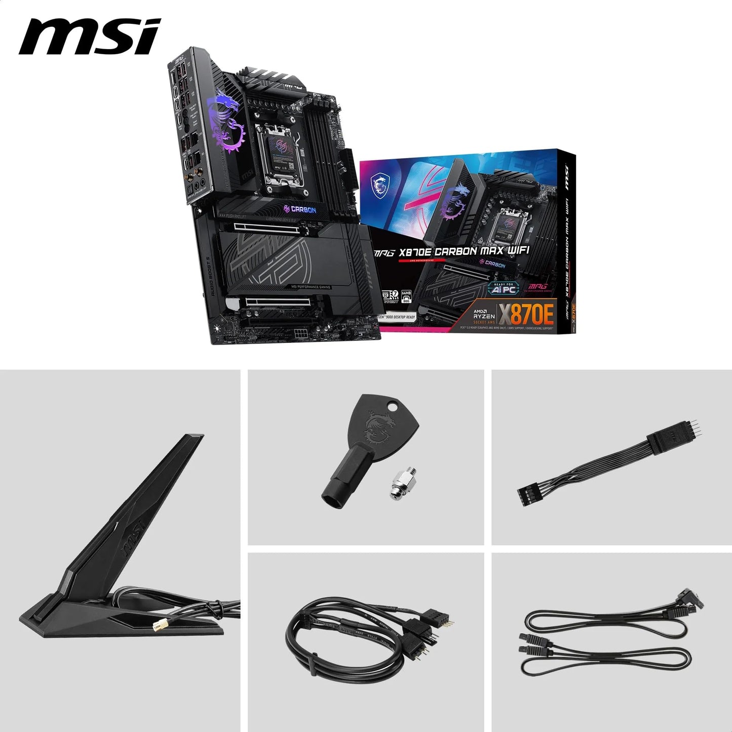 MSI MPG X870E Carbon WiFi Gaming Motherboard (AMD Ryzen 9000/8000/7000 Series Processors, AM5, DDR5, PCIe 5.0, M.2 Gen5, SATA 6Gb/s, USB 40Gbps, HDMI, Wi-Fi 7, Bluetooth 5.4, 5Gbps LAN, ATX)