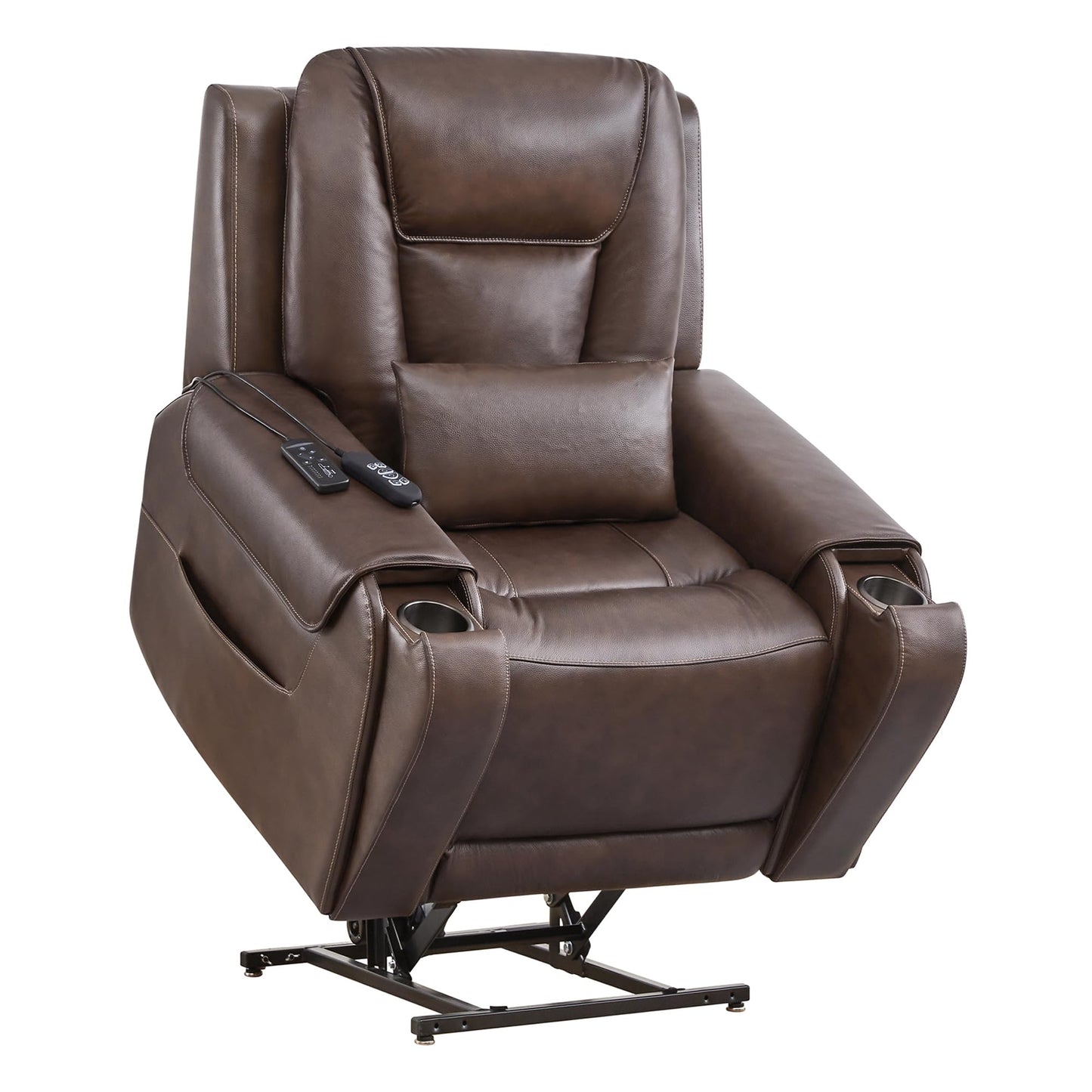 CHITA Electric Power Lift Recliner Chair for Elderly with Massage and Heat, Large Lay Flat Genuine Leather Recliner Chair with Cup Holders, USB Ports, Power Headrest, Independent Backrest, Saddle