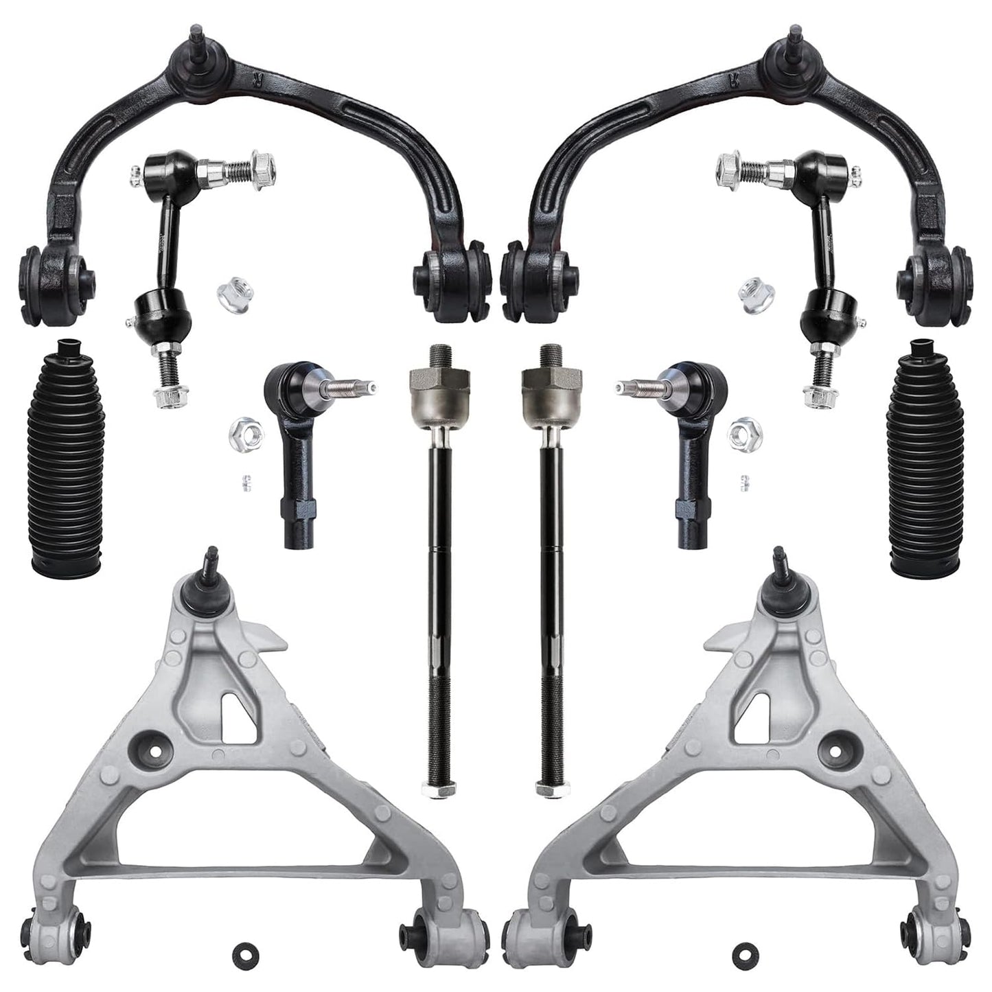 Detroit Axle - 12pc Front End Kit for 07-13 Chevy Silverado 1500 GMC Sierra | Suburban Yukon XL 1500 Tahoe Escalade ESV EXT, 2 Upper Control Arms 2 Sway Bars 4 Tie Rods 2 Lower Ball Joints 2 Boots