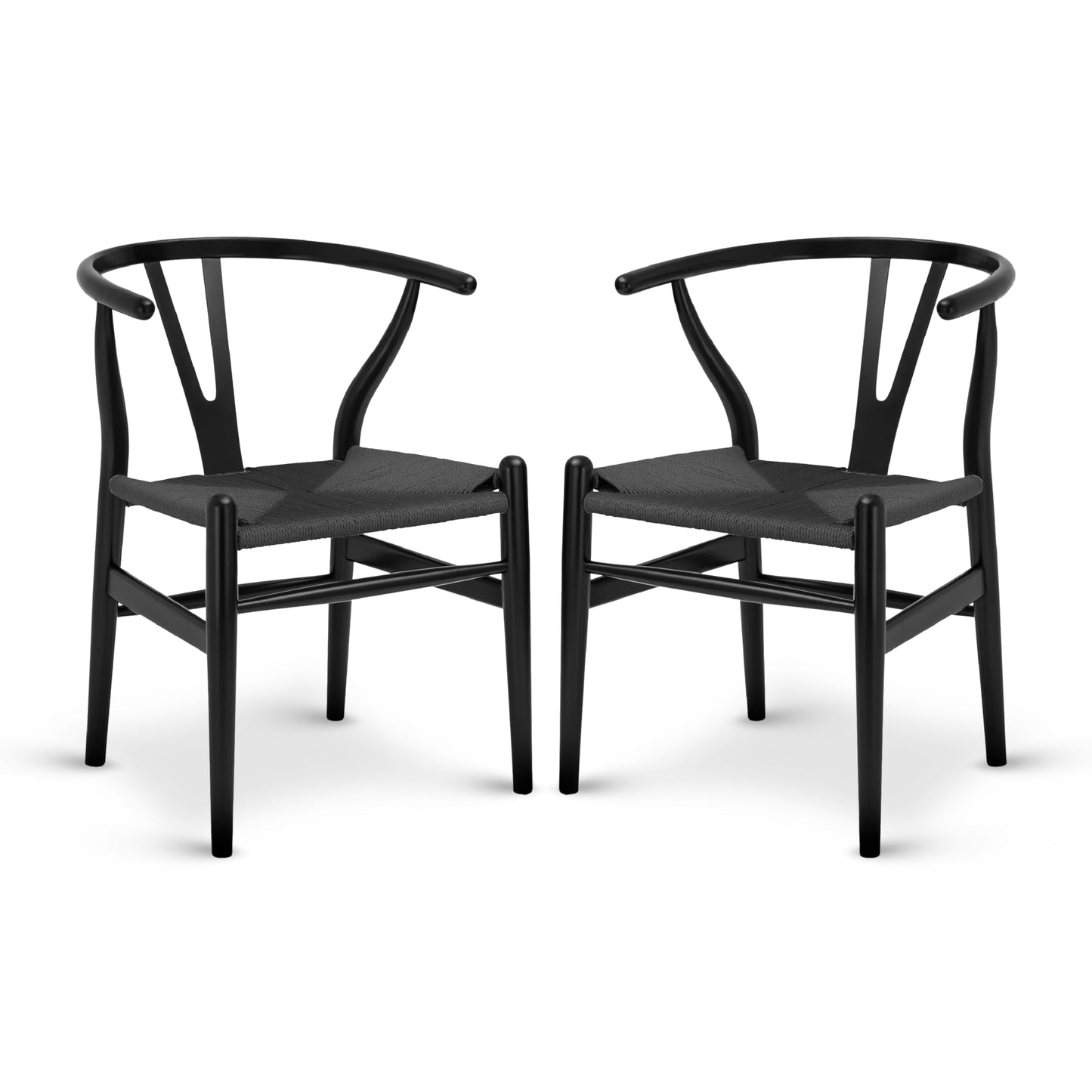 POLY & BARK Weave Dining Chair – Mid-Century Modern Wishbone Dining Chair with Arms, Solid Wood Frame, Indoor Use – Black – Single - Ideal for Dining Room, Kitchen or Stylish Accent Setting