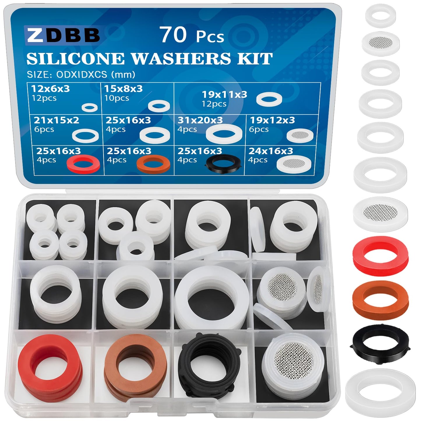 ZDBB 80 Pcs Garden Hose Gasket Rubber Seal, Fits All Standard 3/4 Inch Outdoor Hose Fittings with Heavy Duty Red and Black Self-Locking Tabs to Hold The Gasket Securely in The Fitting