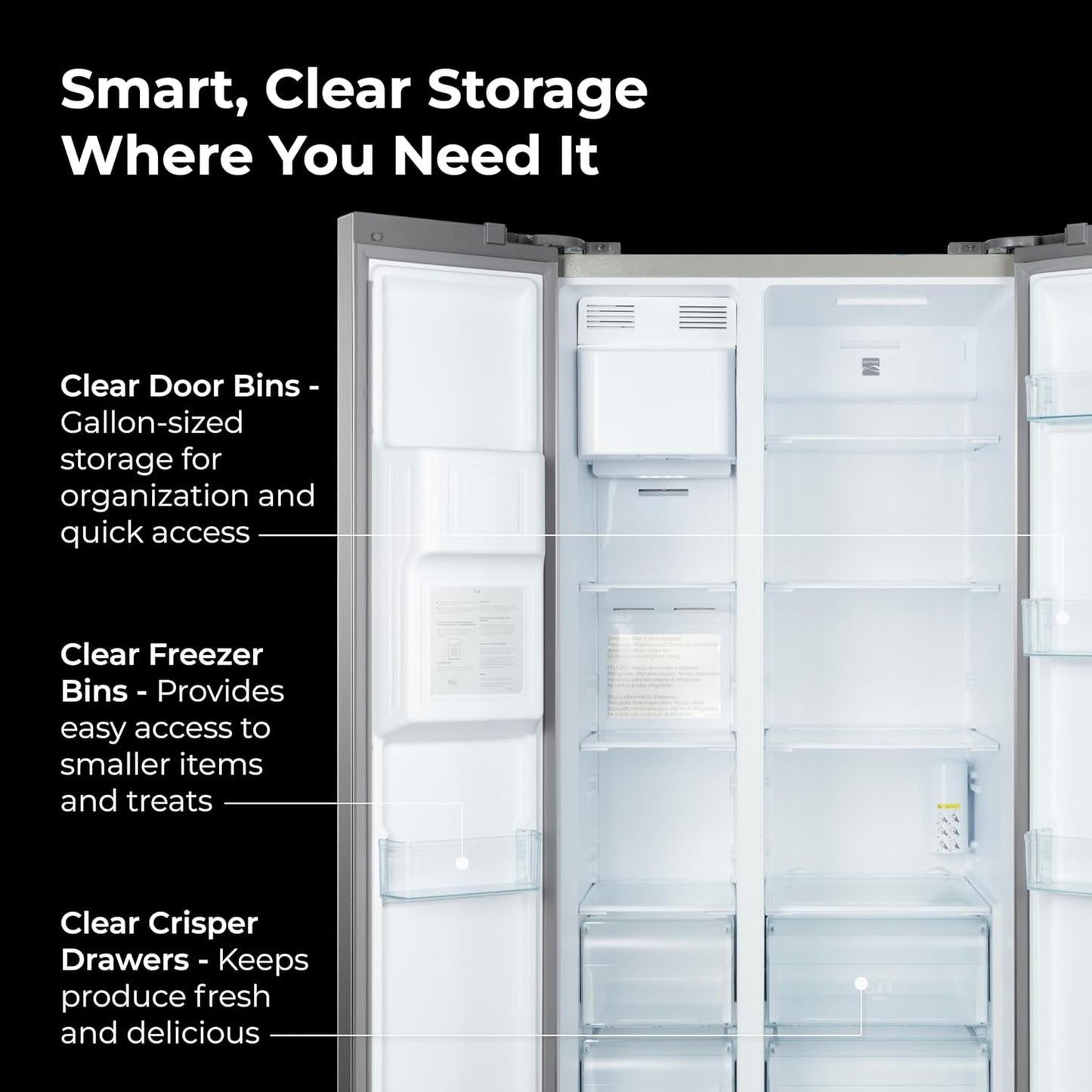 Kenmore 36" Side-by-Side Refrigerator with Freezer - Accela Chill, Water & Ice Dispenser, Adjustable Glass Shelves, ENERGY STAR Certified, 20 cu. ft. Capacity - Fingerprint Resistant Stainless Steel