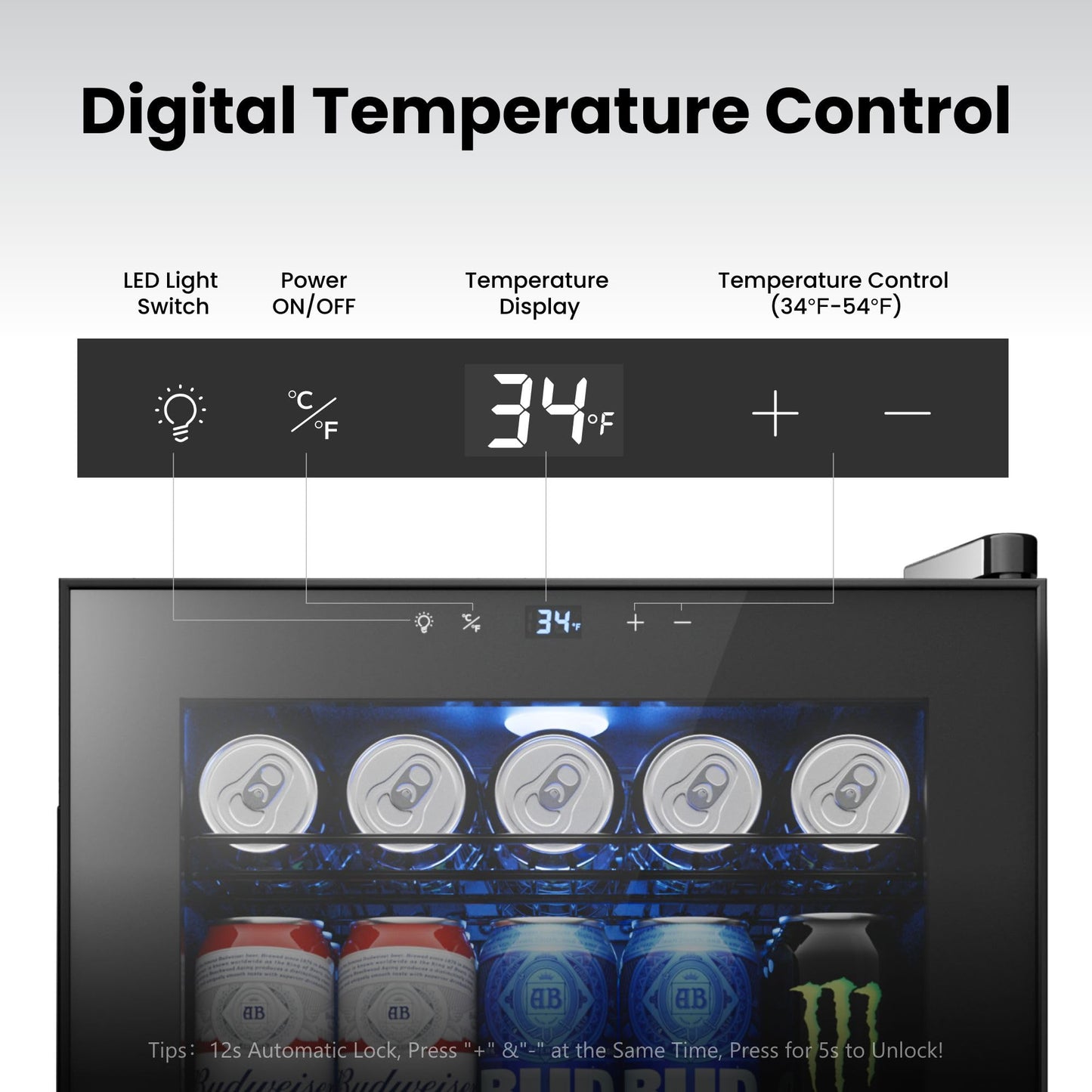Yeego Beverage Refrigerator, 130 Can Mini Fridge with Glass Door, Adjustable Shelves, Digital Temperature Control 34°F-54°F, Drink Cooler for Soda, Beer and Wine, Freestanding or Under Counter, Black