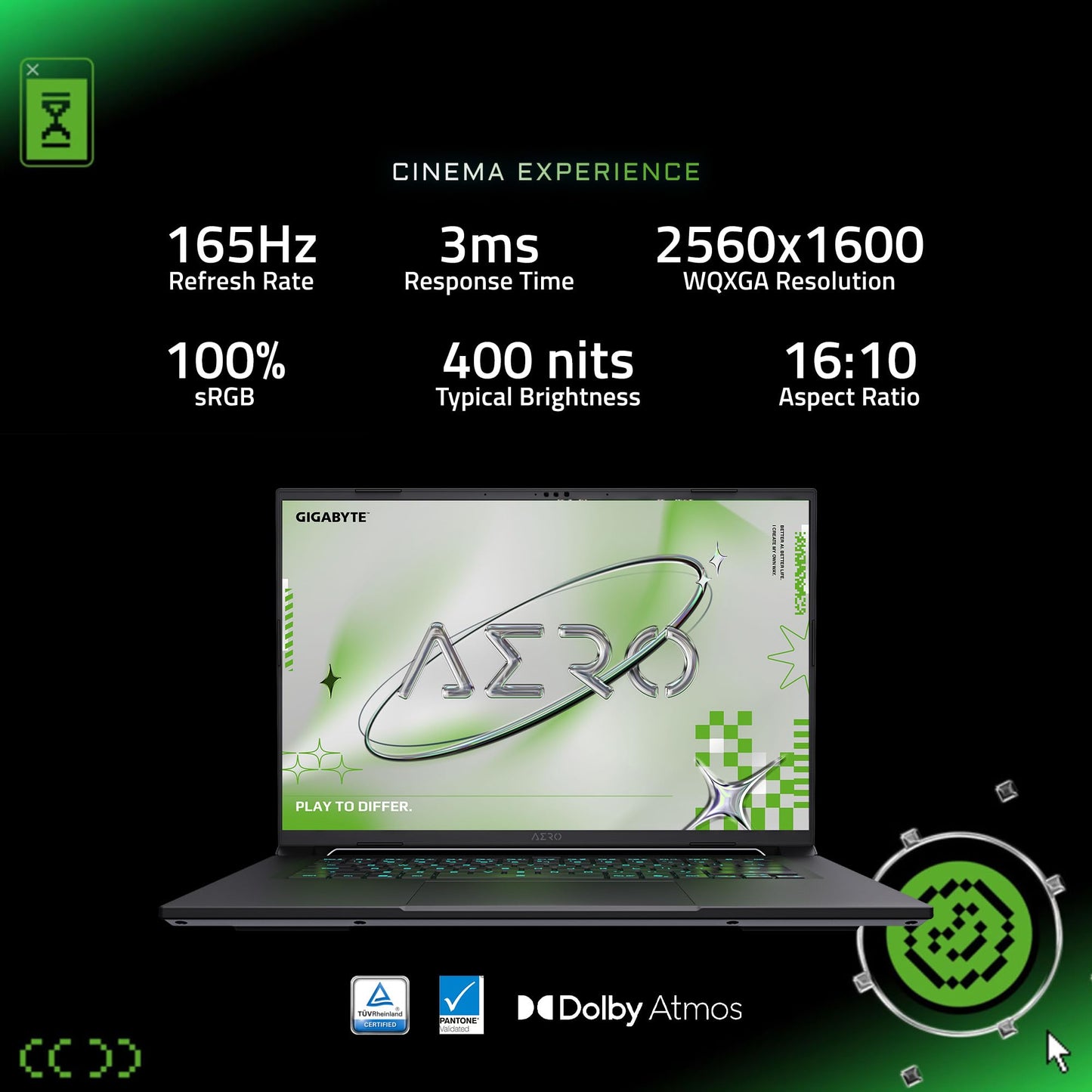 GIGABYTE AERO X16, Copilot+ PC - 165Hz 2560x1600 WQXGA - Manufactured by NVIDIA GeForce RTX 5070 - AMD Ryzen AI 9 HX 370-1TB SSD with 32GB DDR5 RAM - Windows 11 Home - Space Gray - 2WHA3USC64AH
