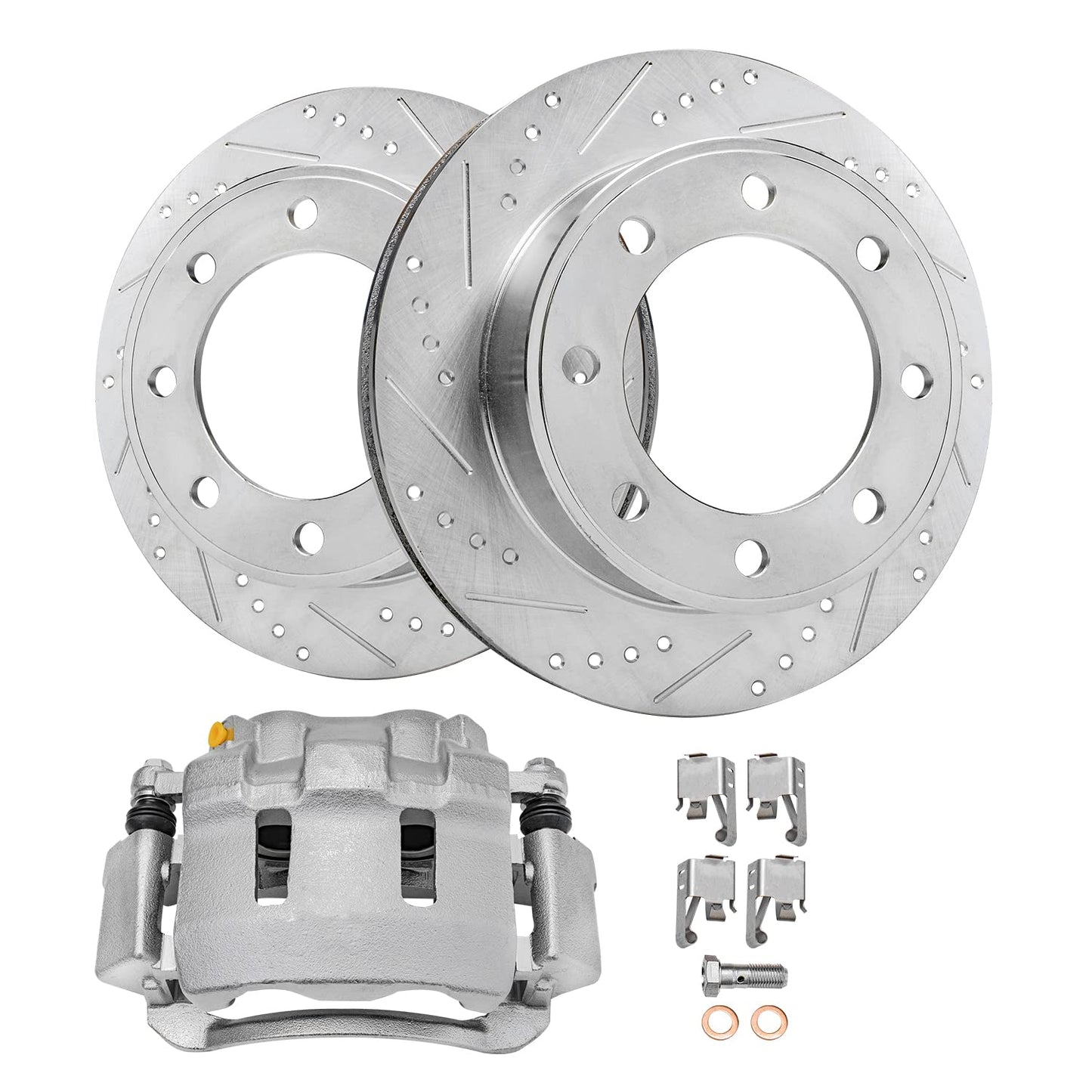 Detroit Axle - Front Brake Kit for Chevy Impala Malibu Equinox GMC Terrain Buick LaCrosse Regal Allure Saab 9-5 Drilled Slotted Disc Brake Rotors Ceramic Brakes Pads Replacement : 12.64'' inch Rotor