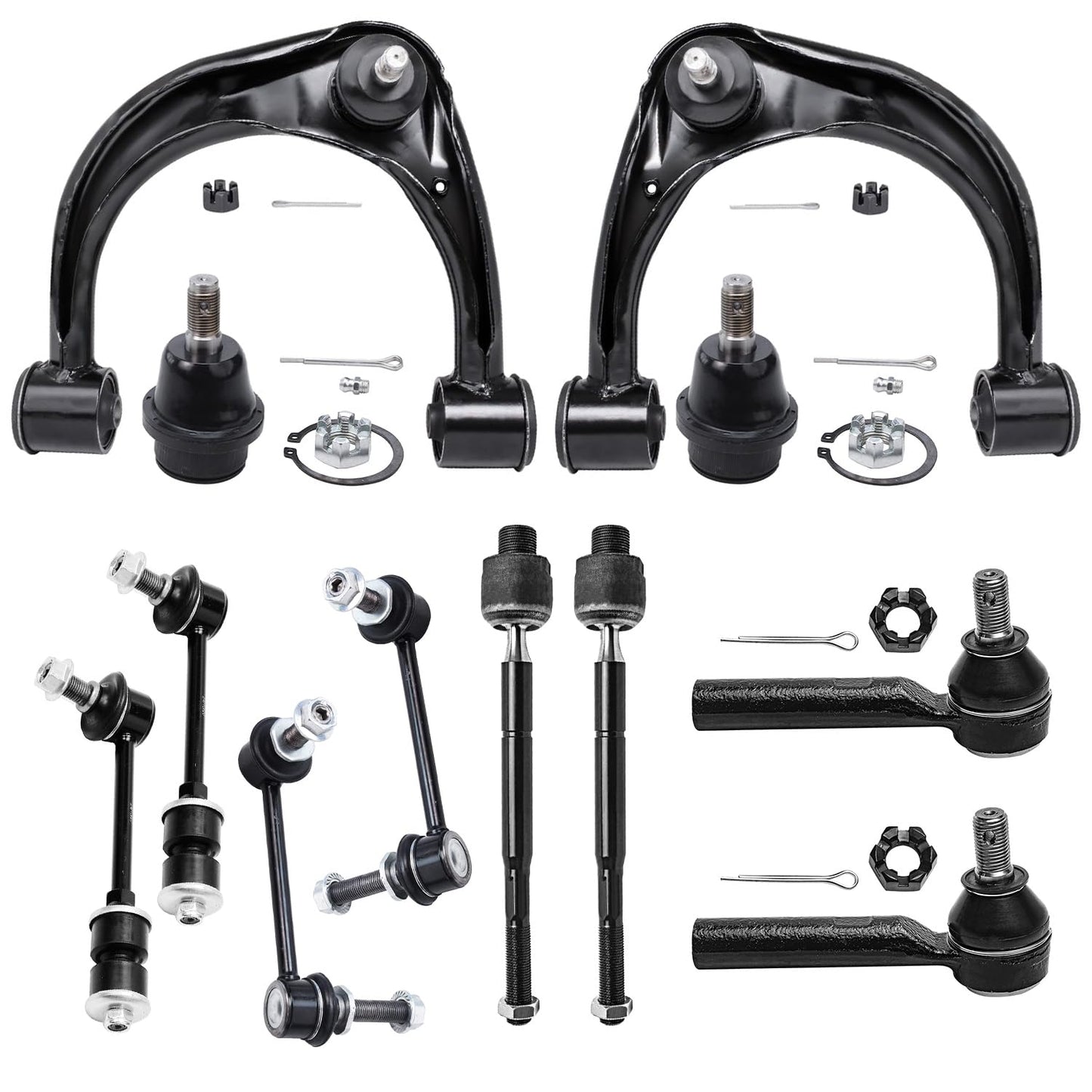 Detroit Axle - 12pc Front End Kit for 07-13 Chevy Silverado 1500 GMC Sierra | Suburban Yukon XL 1500 Tahoe Escalade ESV EXT, 2 Upper Control Arms 2 Sway Bars 4 Tie Rods 2 Lower Ball Joints 2 Boots