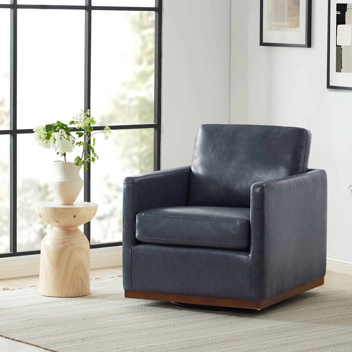CHITA Genuine Leather Swivel Accent Chair, FSC Certified Mid Century Modern Arm Chair for Living Room and Bedroom, Fully Assembled, Saddle