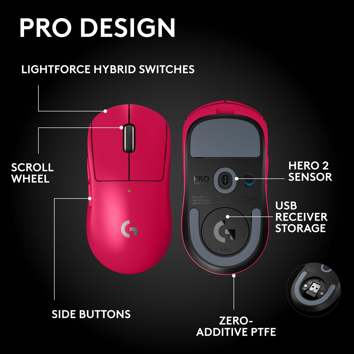 Logitech G PRO X Superlight 2 Wireless Gaming Mouse - Black | 60g, Symmetrical Shape, <8 kHz Polling, 44K DPI, PowerPlay Wireless Charging Supported, USB-C, 5 Buttons, For PC/Mac