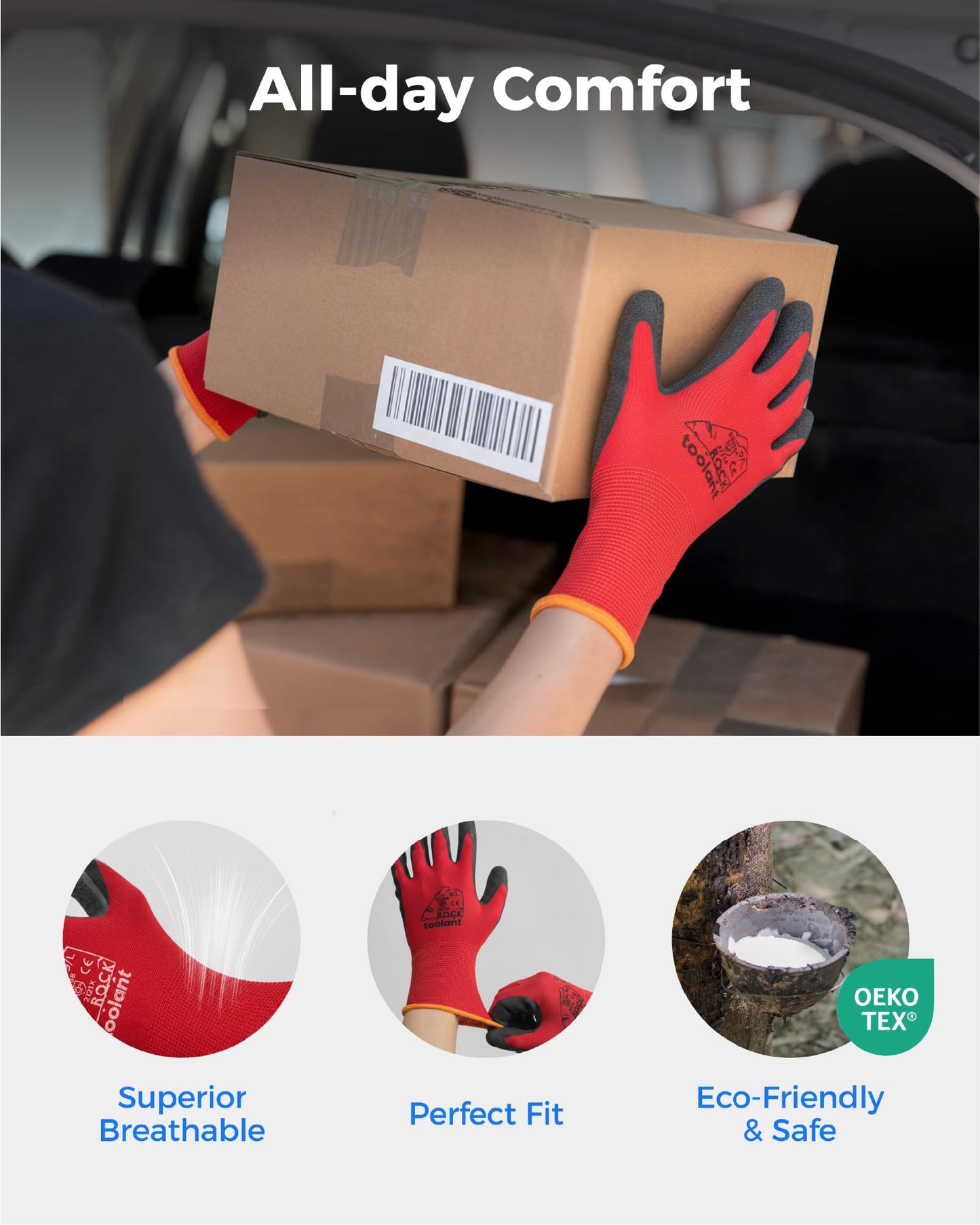 toolant Crinkle Latex Work Gloves Bulk, Rubber Coated Safety Work Gloves for Men and Women, 12 Pairs for Construction, Gardening, Warehouse (Black, Large)