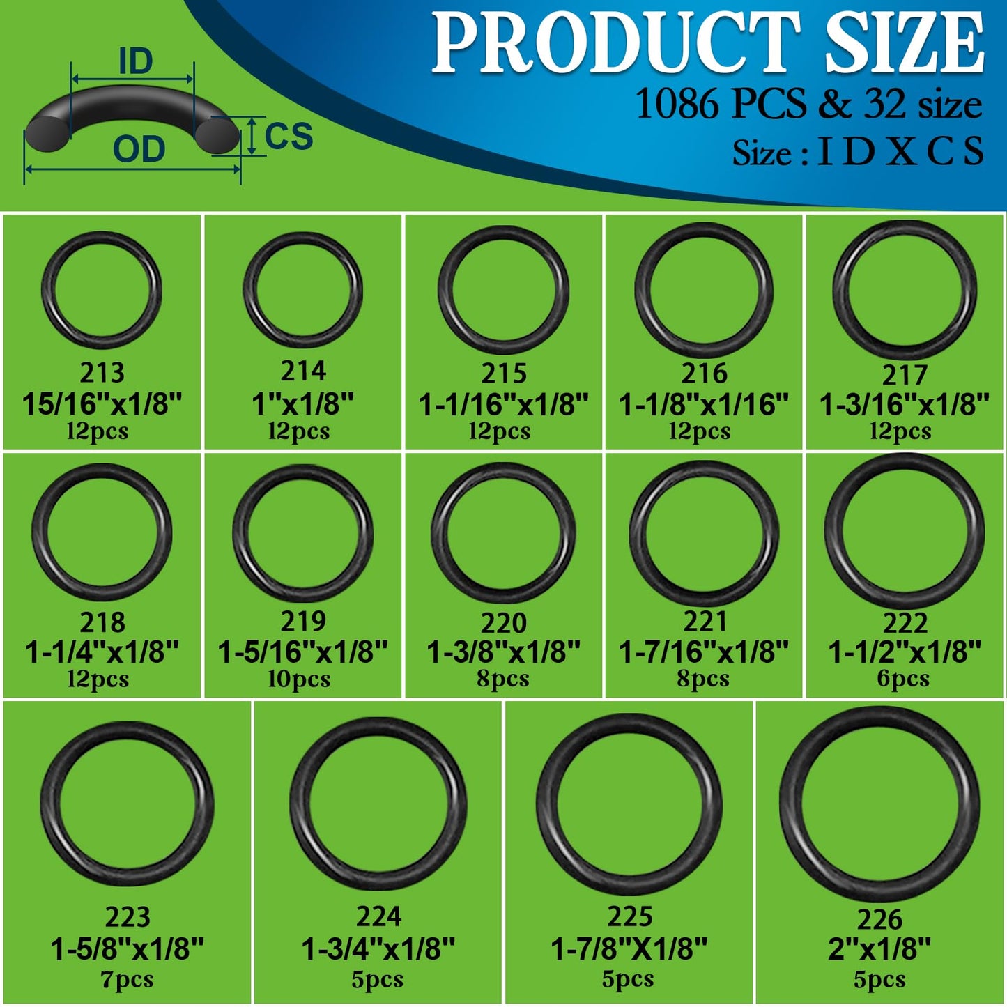 ZDBB 1010 Pcs Rubber O Rings Kit 22 Size Universal O-Ring Assortment Set for Automotive Faucet Pressure Washers Plumbing Sealing Repair,Air or Gas Connections,Resist Oil and Heat