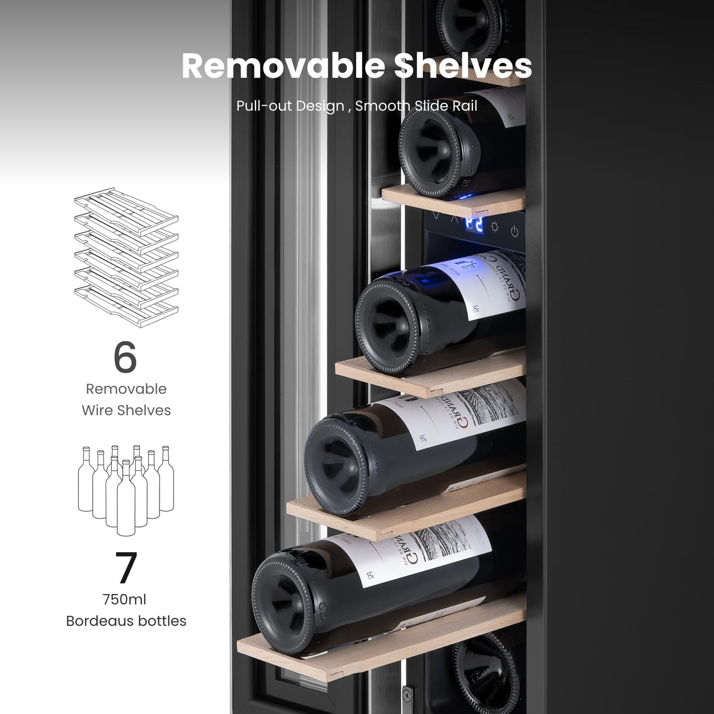 Yeego 24 Inch Wine Fridge Cooler - 52 Bottles Wine Cooler with Glass Door, 40-65℉ Built-In or Freestanding Refrigerator, Under Counter Wine Fridge for Kitchen Bar Office (Left-Hinged)