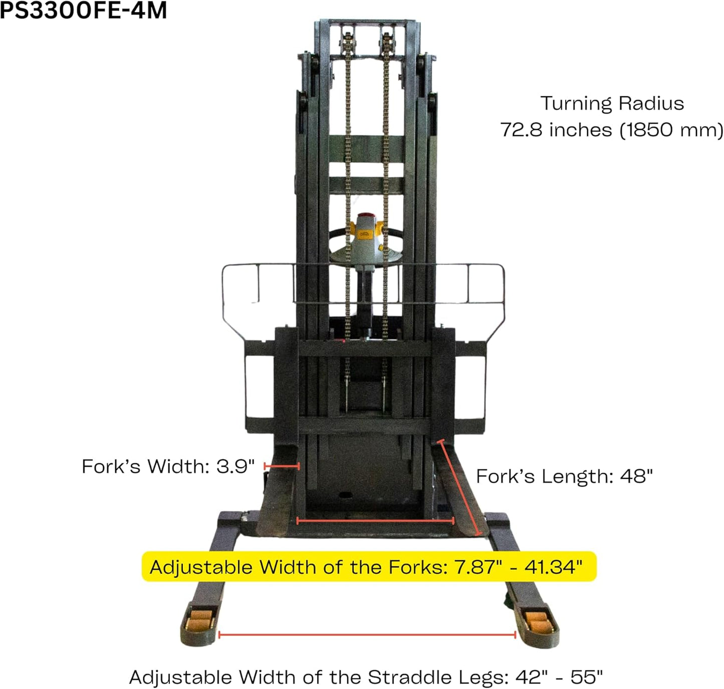 SUNMAX Electric Straddle Stacker, 3300 lbs Capacity, 157 inch Lift Height, Steel Frame, Red and Black