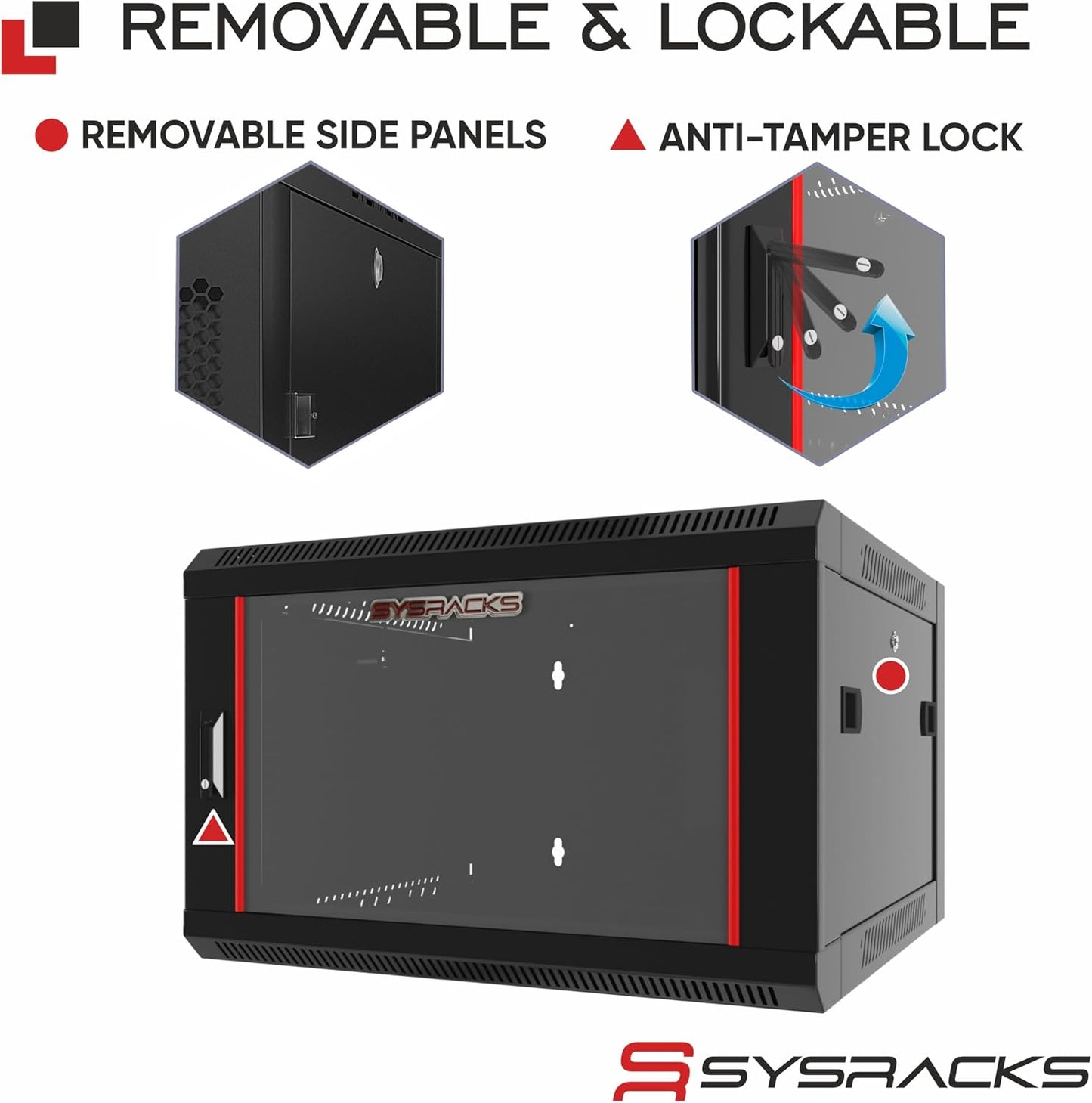 Sysracks 6U Wall Mount Server Rack Cabinet, 19” Network Enclosure, 24” Deep, Locking Glass Door, Custom-Ready IT Rack