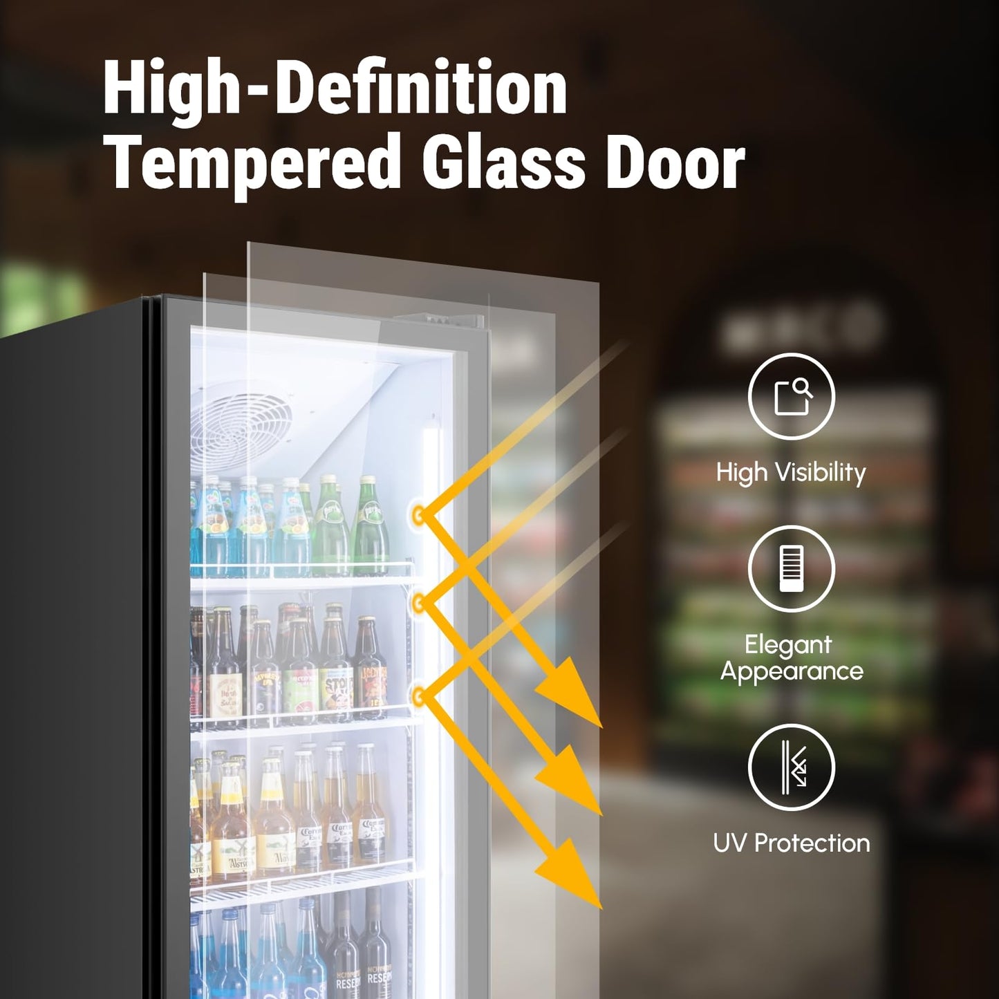 Yeego Commercial Refrigerators - 27.1 Cu.Ft 2 Glass Doors Commercial Beverage Refrigerator with LED Light & Adjustable Shelves, 32-50°F Commercial Cooler for Stores Bakery Bar Offices Restaurants
