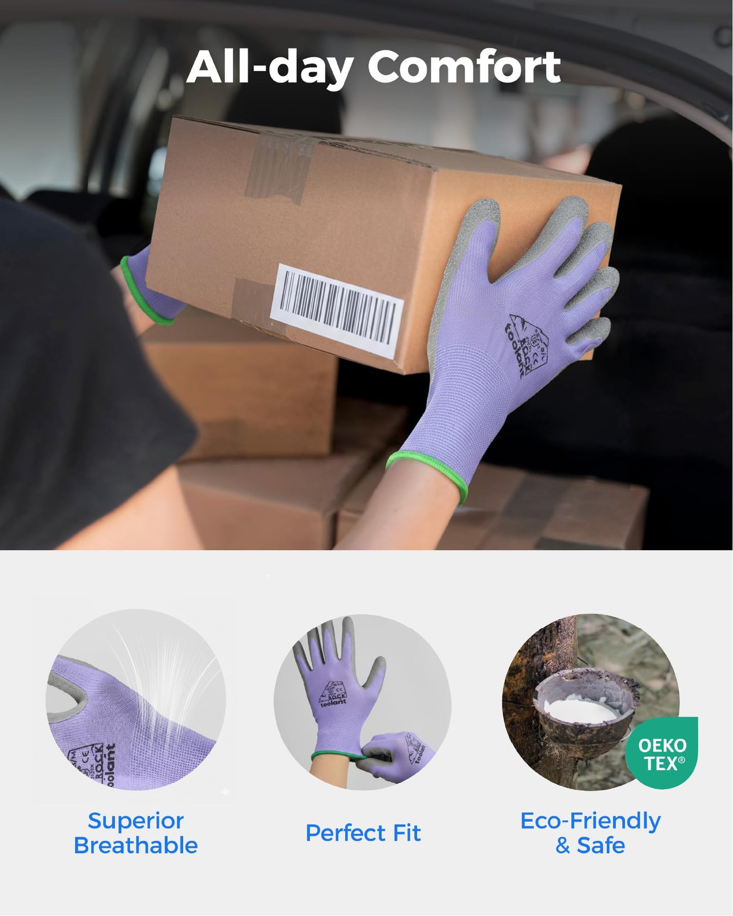 toolant Crinkle Latex Work Gloves Bulk, Rubber Coated Safety Work Gloves for Men and Women, 12 Pairs for Construction, Gardening, Warehouse (Black, Large)