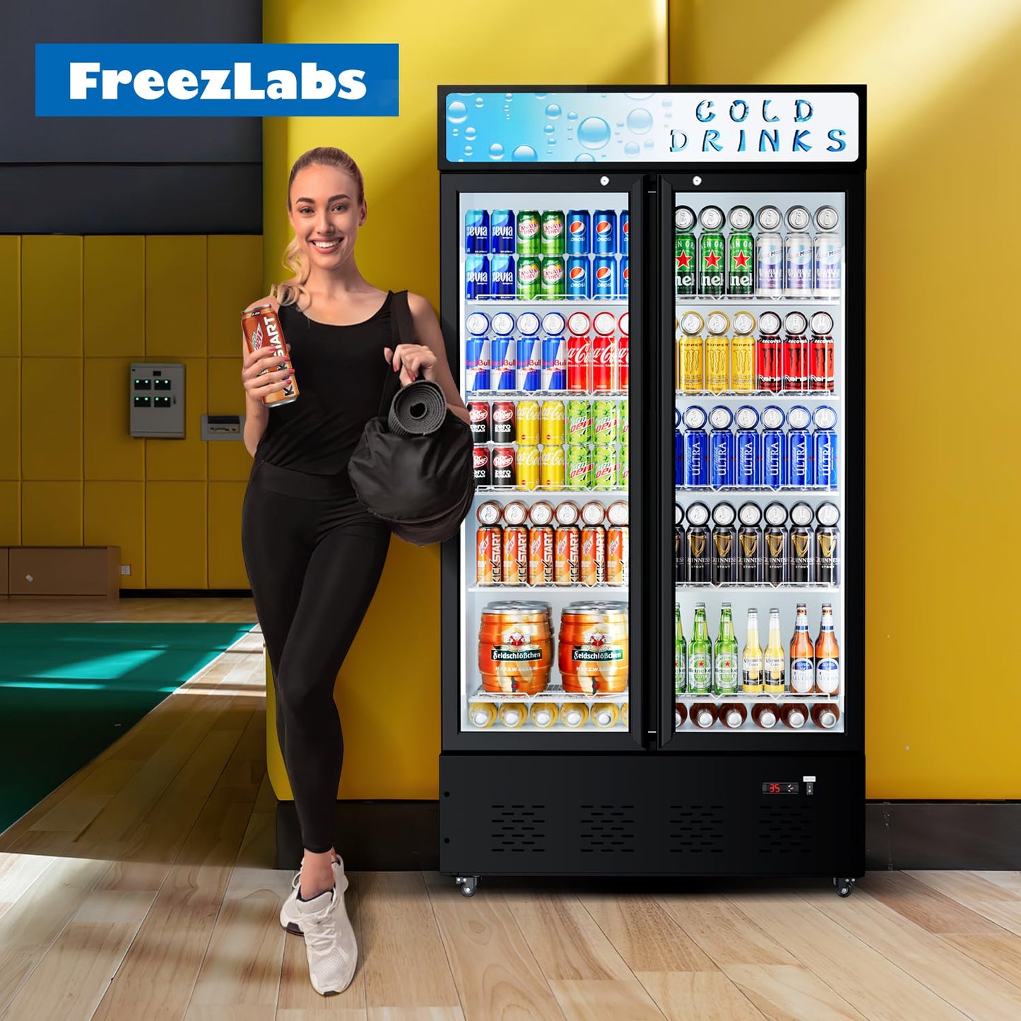 25.7'' W Commercial Refrigerators with Glass Door, 15 Cu.ft. Beverage Refrigerators Commercial Fridge Upright Display Cooler with Soft LED Light and Adjustable Shelves for Restaurant Stores