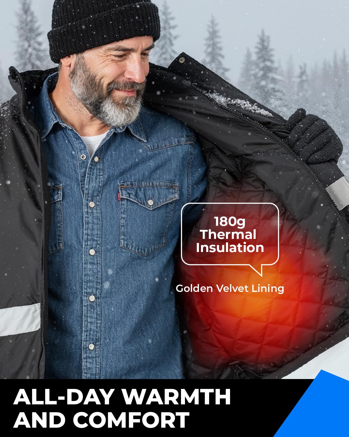 toolant 100% Waterproof Safety Jackets for Men, Hi Vis Reflective Work Jackets, Construction Rain Coats for Cold Weather