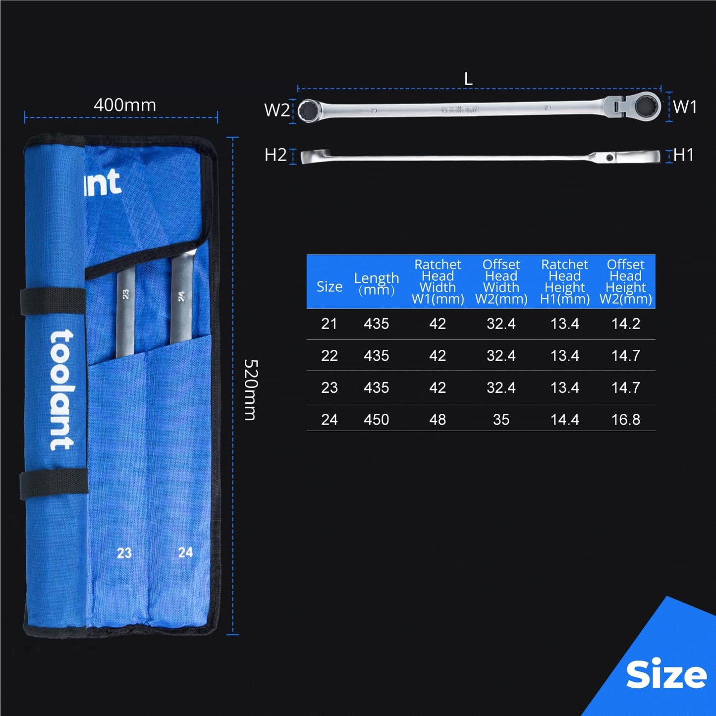toolant 10mm Extra Long Ratcheting Wrench, Flex Head & Fixed Offset Head Double Box End Combination Wrench, CR-V Steel