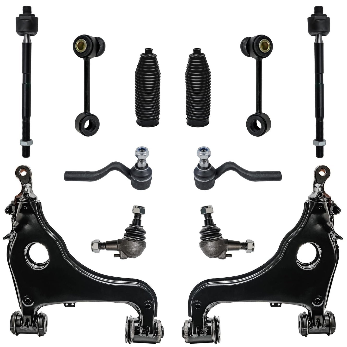 Detroit Axle - 12pc Front End Kit for 07-13 Chevy Silverado 1500 GMC Sierra | Suburban Yukon XL 1500 Tahoe Escalade ESV EXT, 2 Upper Control Arms 2 Sway Bars 4 Tie Rods 2 Lower Ball Joints 2 Boots