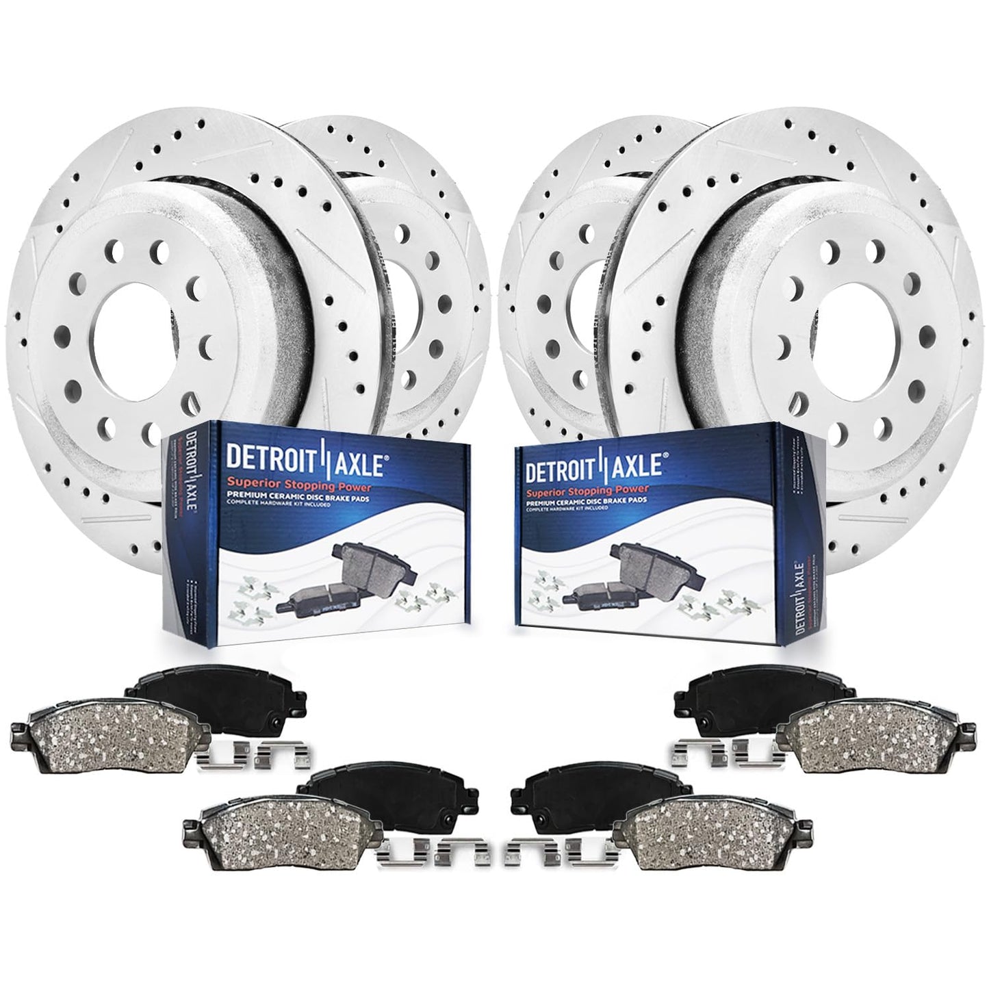 Detroit Axle - 4WD Brake Kit for 2012-2022 Ford F-250 Super Duty 2013-2022 F-350 Super Duty, 14.29" inch Front Rear Drilled Slotted Brake Rotors Ceramic Brakes Pads Replacement