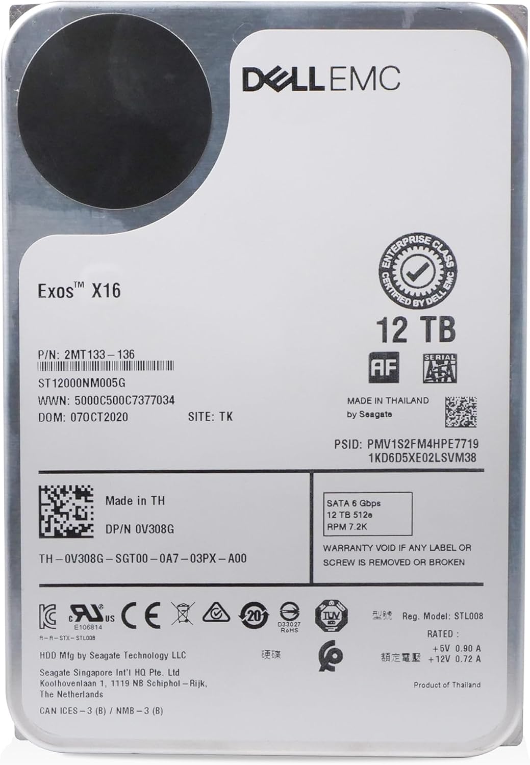 Dell/Seagate Exos X16 12TB ST12000NM005G 7.2K RPM SATA 6Gb/s 512e 3.5" Enterprise Hard Drive (Renewed)