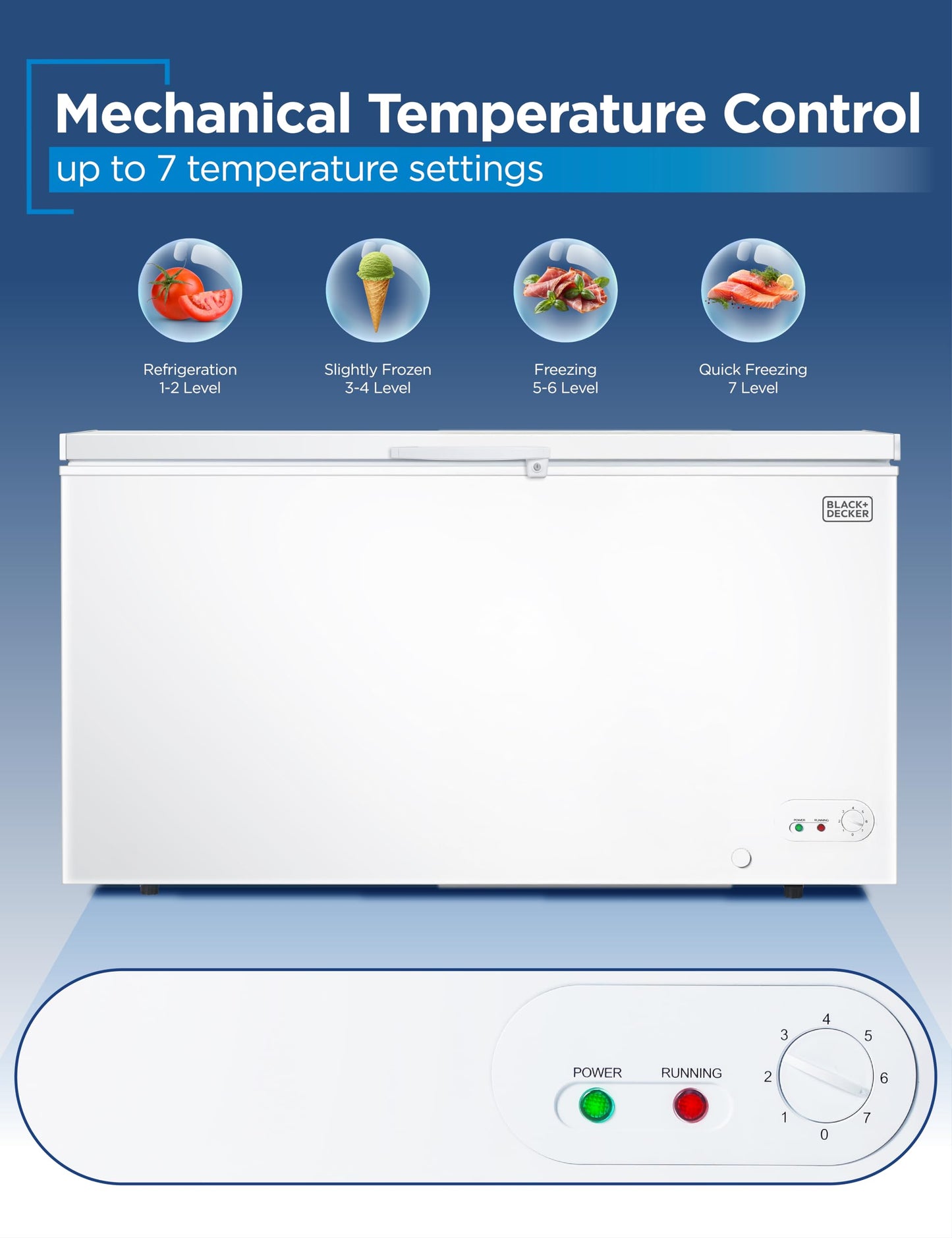 BLACK+DECKER 19.8 Cu. Ft. Chest Freezer, Deep Freezer with Top Opening, Freezer Chest with 2 Removable Storage Baskets, Mechanical Temperature Control, Manual Defrost, R600a Refrigerant,BCF1980E,White
