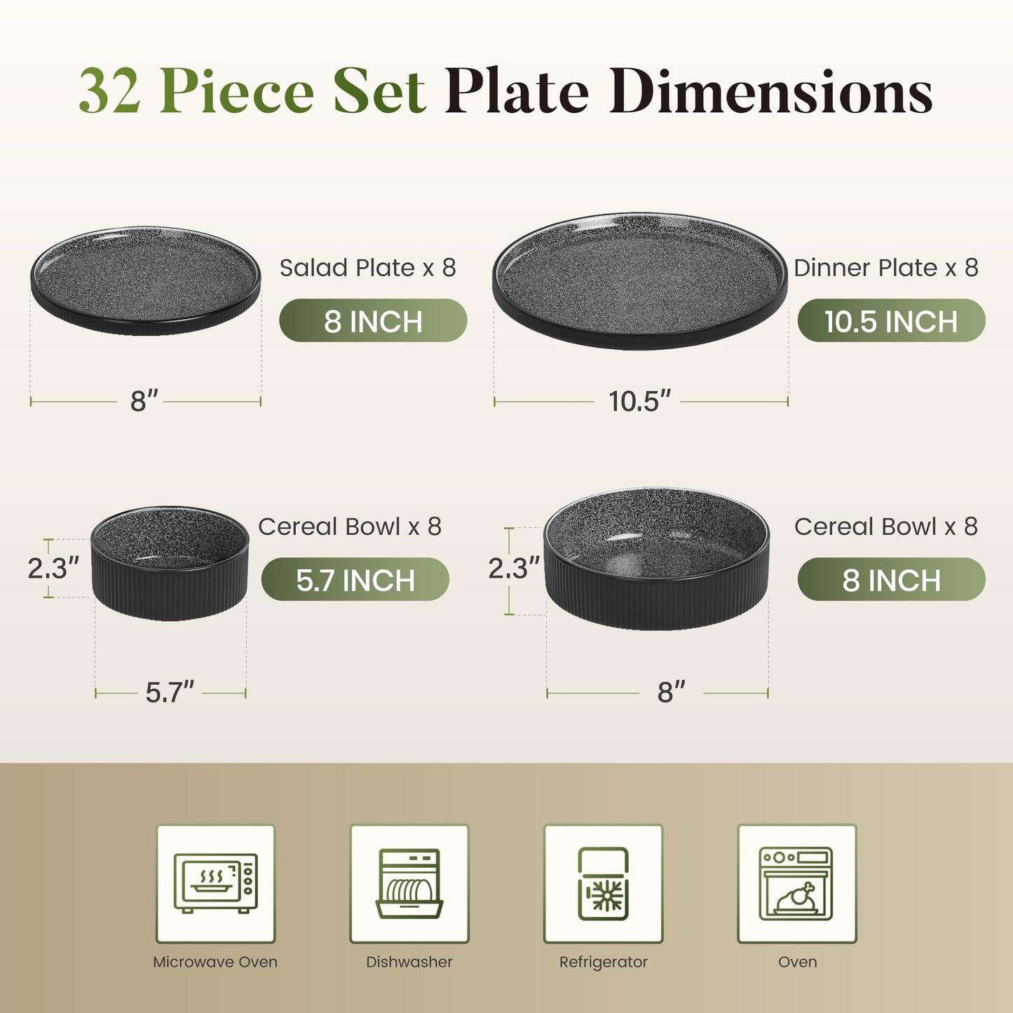 Kitchen Academy Brown Stoneawre Dinnerware Sets for 8, 24Pcs Ceramic Non Toxic Plates and Bowls Sets, Scratch Resistant Dishes, Oven & Microwave Safe