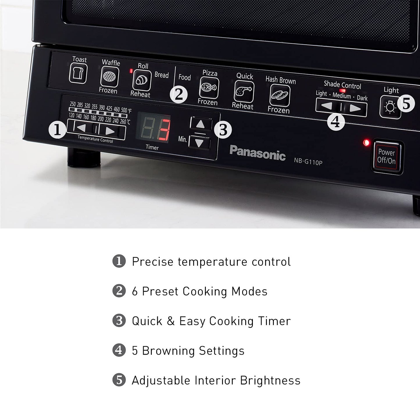 Panasonic FlashXpress Toaster Oven Countertop, 4-Slice Small Toaster Oven Compact Size with Double Infrared Heating, 6 Auto Cook Options and Precise Temperature Control, 1300W - NB-G110P (Silver)