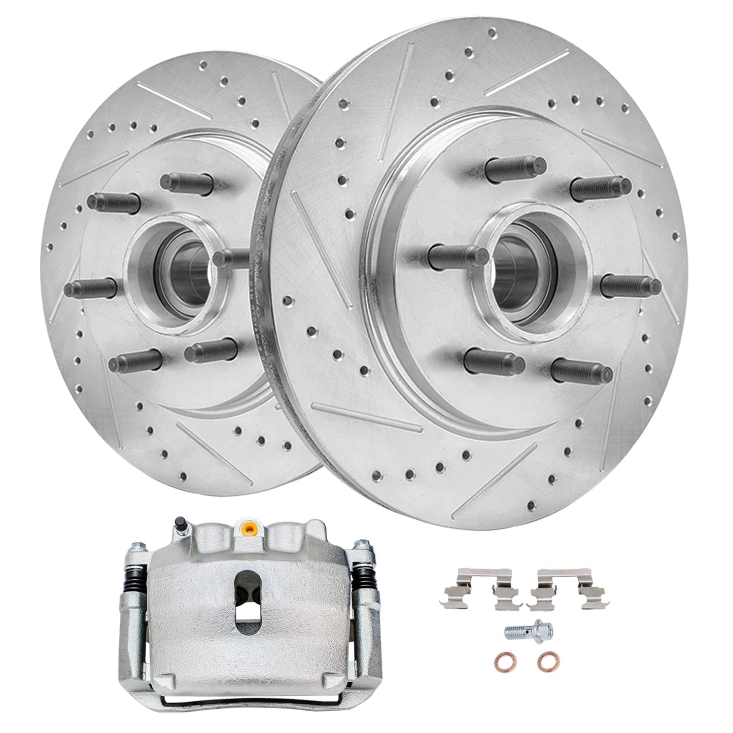 Detroit Axle - Front Brake Kit for Chevy Impala Malibu Equinox GMC Terrain Buick LaCrosse Regal Allure Saab 9-5 Drilled Slotted Disc Brake Rotors Ceramic Brakes Pads Replacement : 12.64'' inch Rotor