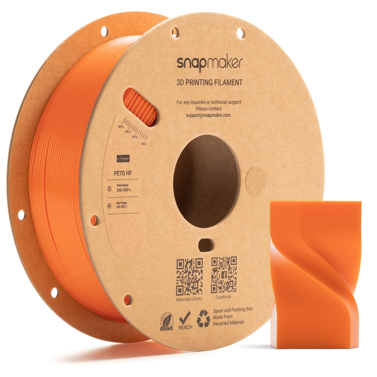 Snapmaker PETG Filament 1.75mm,PETG HF 3D Printer Filament 1kg(2.2lbs)