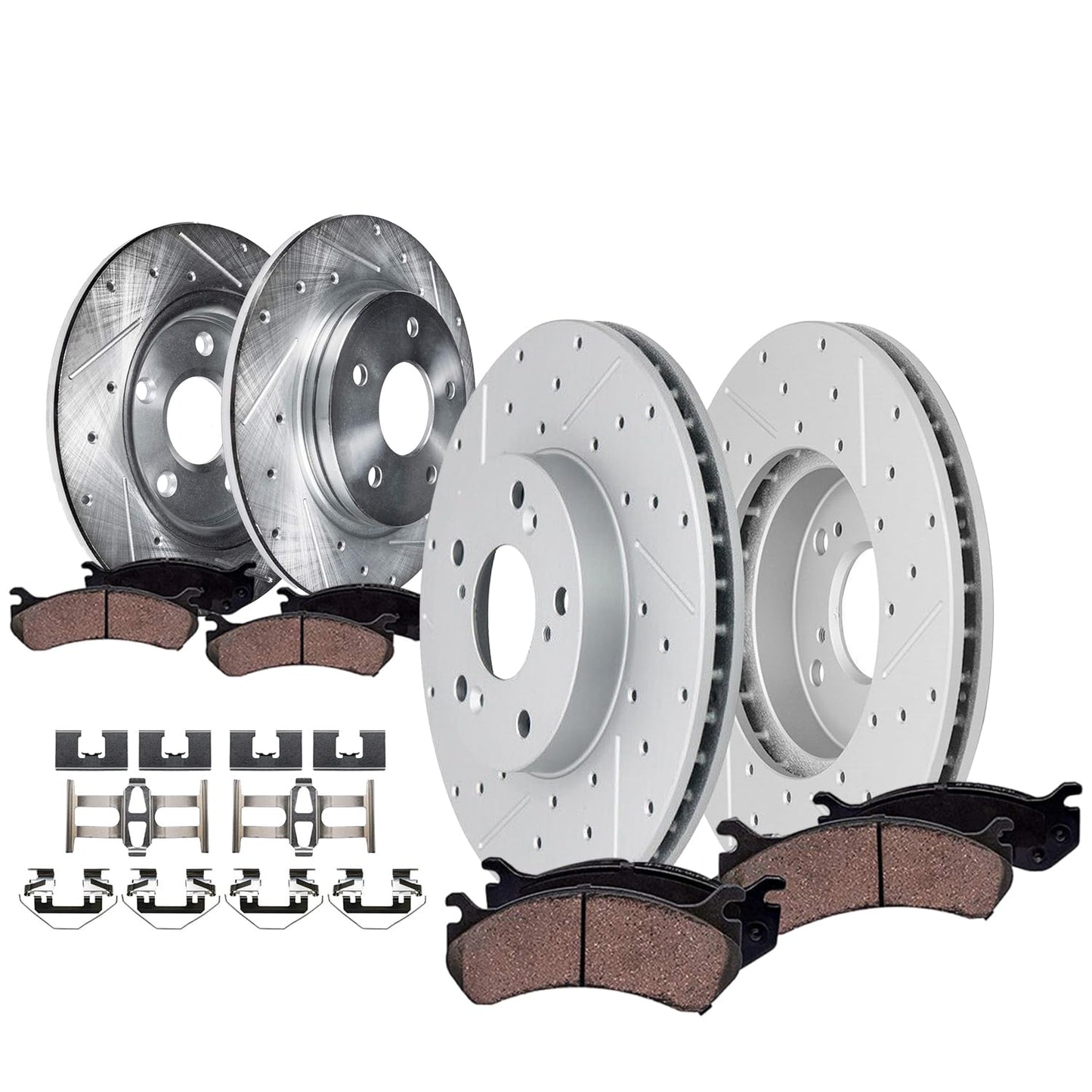 Detroit Axle - Brake Kit for 2012-2020 Ford F-150 Drilled & Slotted Brake Rotors and Ceramic Brakes Pads 2013 2014 2015 2016 2017 2018 2019 Front and Rear Replacement