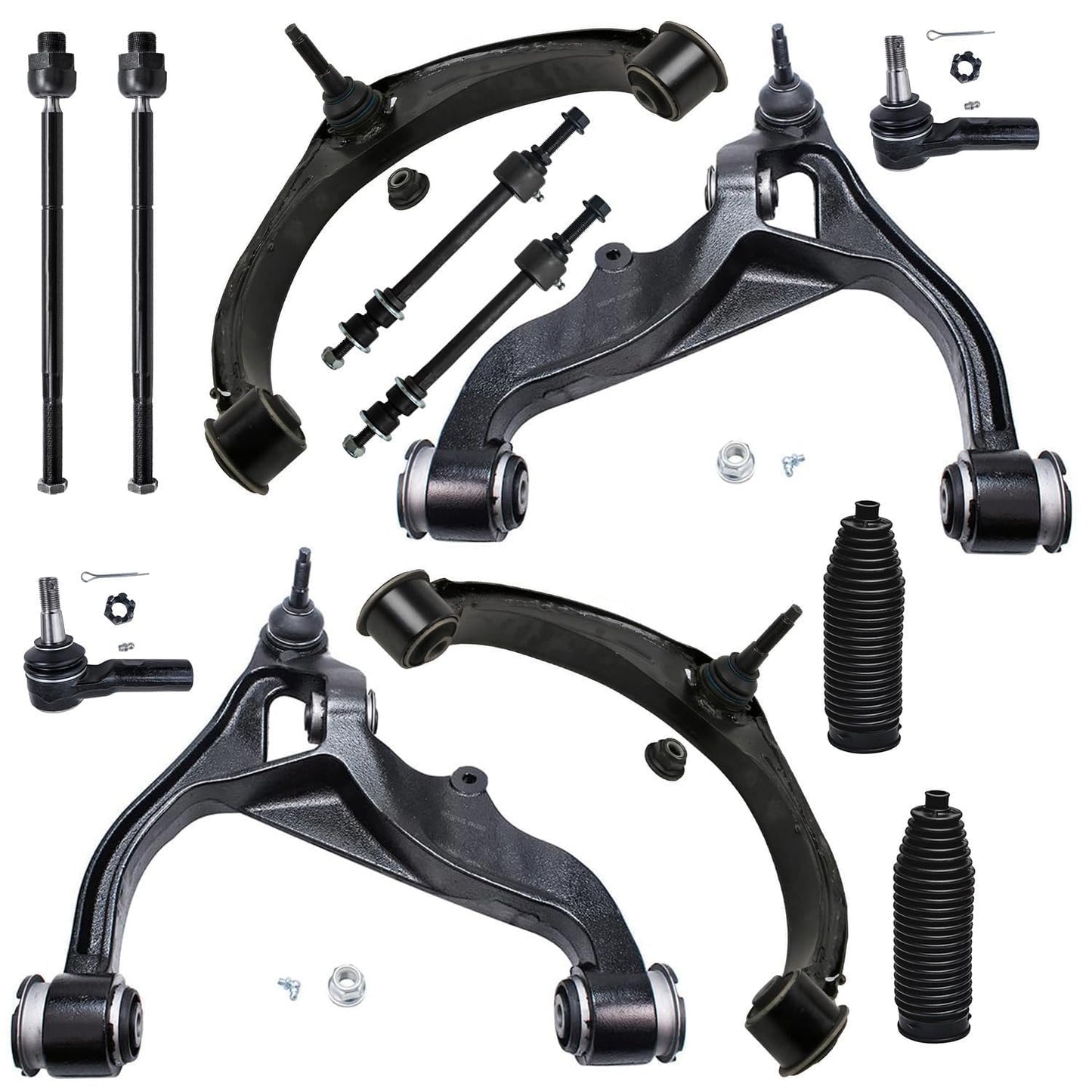 Detroit Axle - 12pc Front End Kit for 07-13 Chevy Silverado 1500 GMC Sierra | Suburban Yukon XL 1500 Tahoe Escalade ESV EXT, 2 Upper Control Arms 2 Sway Bars 4 Tie Rods 2 Lower Ball Joints 2 Boots