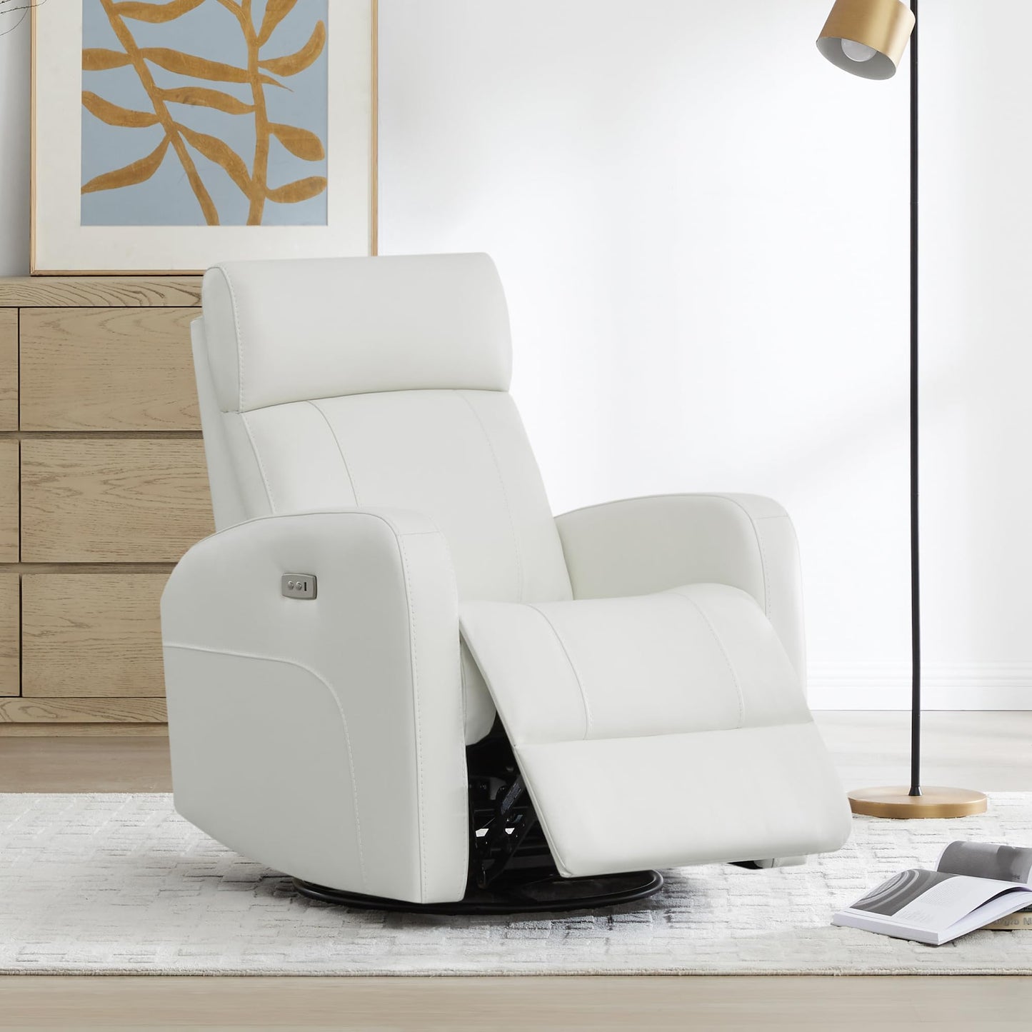 CHITA Genuine Leather Power Recliner Chair for Adults, FSC Certified Electric Nursery Swivel Glider for Living Room, Camel Brown
