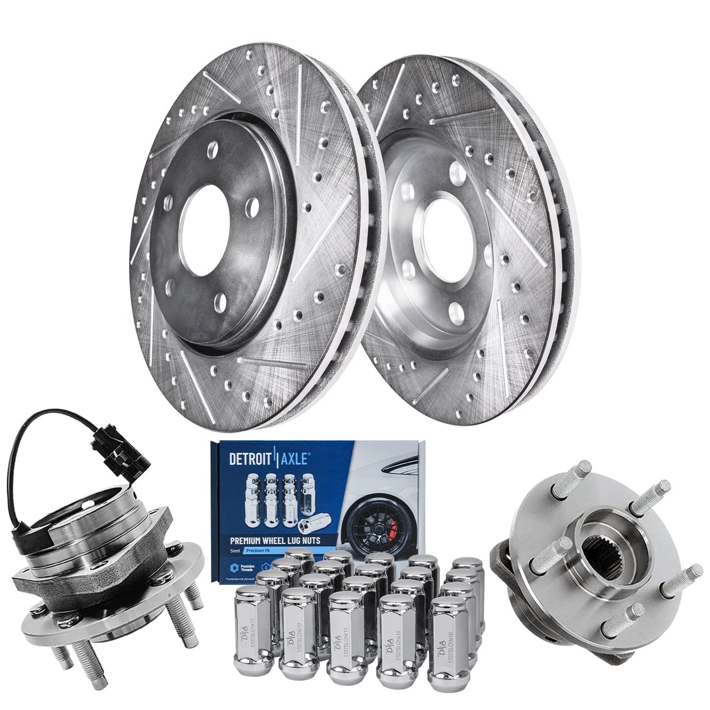 Detroit Axle - Brake Kit for 2011-2020 Jeep Grand Cherokee Dodge Durango Replacement Front & Rear Drilled & Slotted Disc Brake Rotors Ceramic Brakes Pads : 12.99" inch Rotor