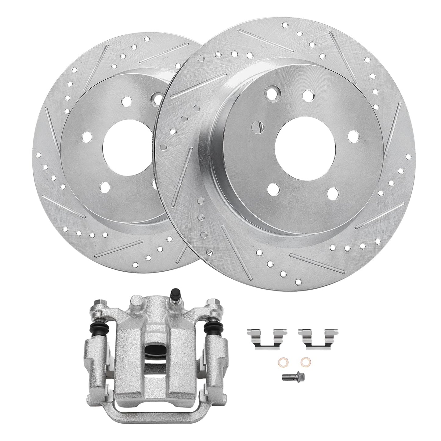 Detroit Axle - Front Brake Kit for Chevy Impala Malibu Equinox GMC Terrain Buick LaCrosse Regal Allure Saab 9-5 Drilled Slotted Disc Brake Rotors Ceramic Brakes Pads Replacement : 12.64'' inch Rotor