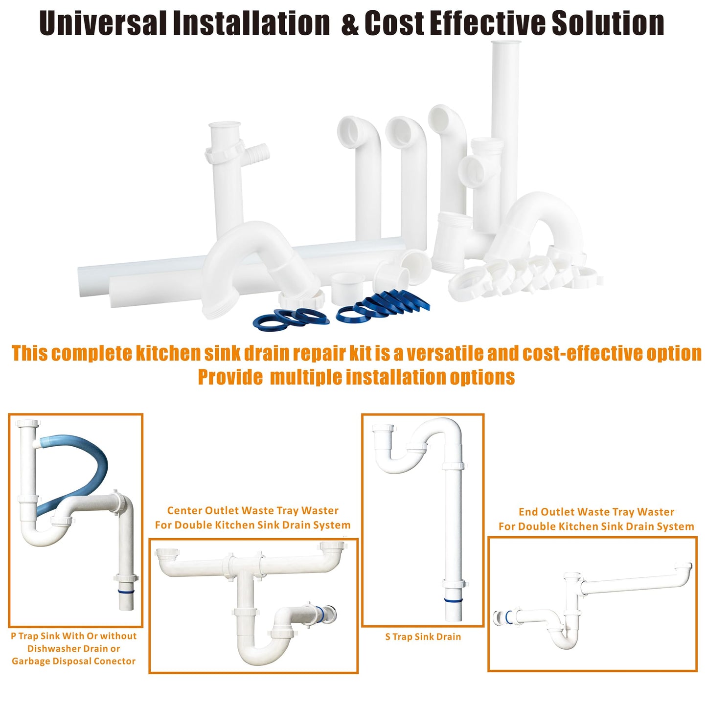 (5-Pack) Kitchen Sink Drain Kit,1-1/2”,for Most Kitchen Sink Drain Repair Kit and Bathroom Sink Drain Kit, Kitchen Sink P Trap Drain Kit 1 1/2”, Completed Sink Pipe Replacement Kit