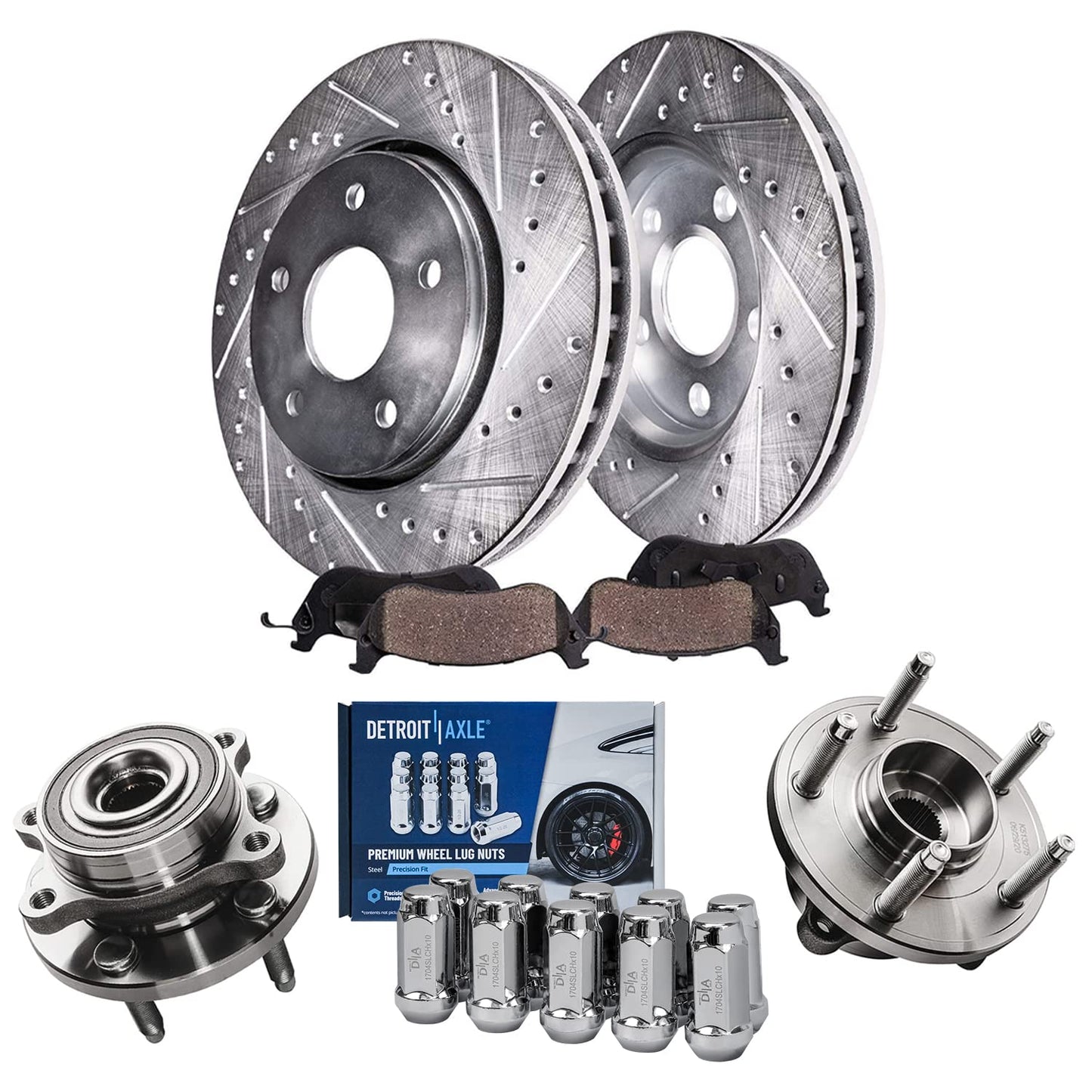 Detroit Axle - Brake Kit for 2012-2020 Ford F-150 Drilled & Slotted Brake Rotors and Ceramic Brakes Pads 2013 2014 2015 2016 2017 2018 2019 Front and Rear Replacement