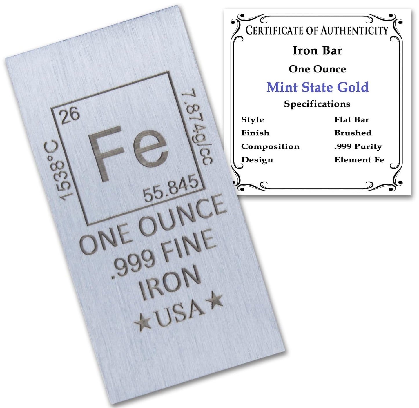 1 oz Silver Plated Bar (Flat Style) .999 Pure Paperweight - Element Design with Certificate of Authenticity