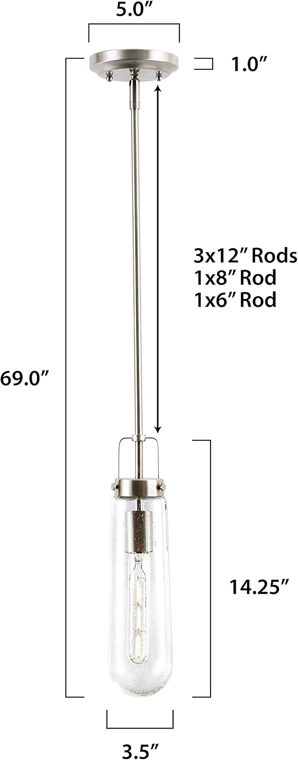 Light Society Tahoe Pendant Light, Seeded Glass with Satin Nickel Finish, Contemporary Mid Century Modern Style Lighting Fixture