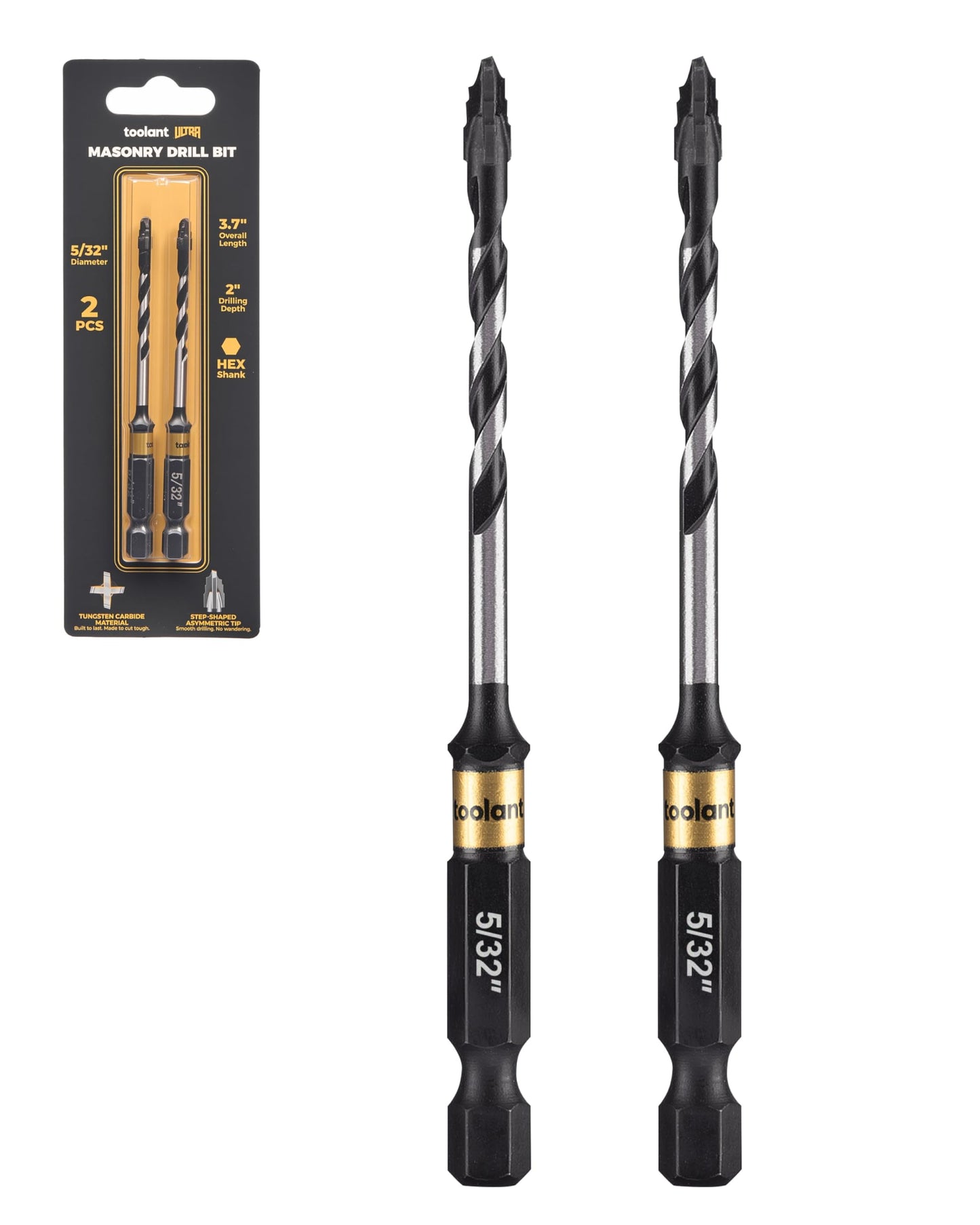 toolant Serrated Eccentric Masonry Drill Bit Set(5pcs),Four Edge Concrete Drill Bits for Glass, Tile, Brick, Cement Concrete Plastic,5/32"-3/8",Industrial Strength Carbide Drill Bit Tip