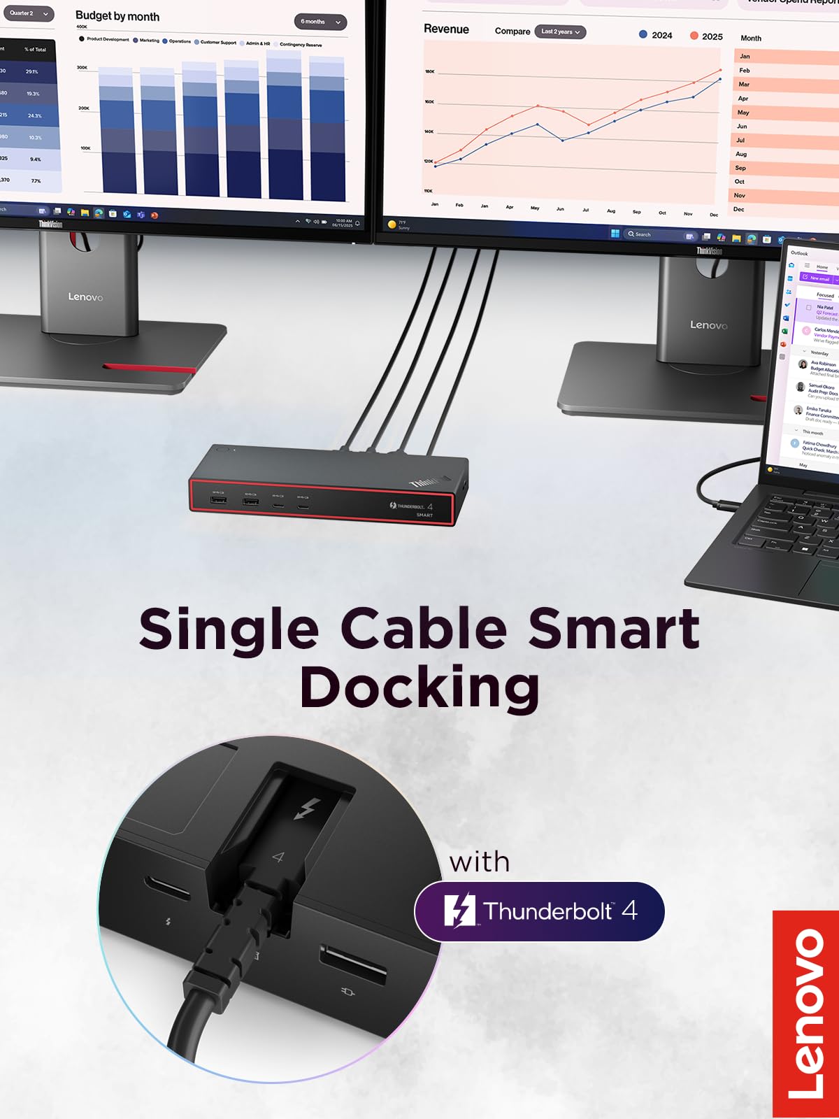 Lenovo ThinkPad Universal Thunderbolt 4 Dock, 4 Displays, Dynamic Power Charging up to 100W, Black